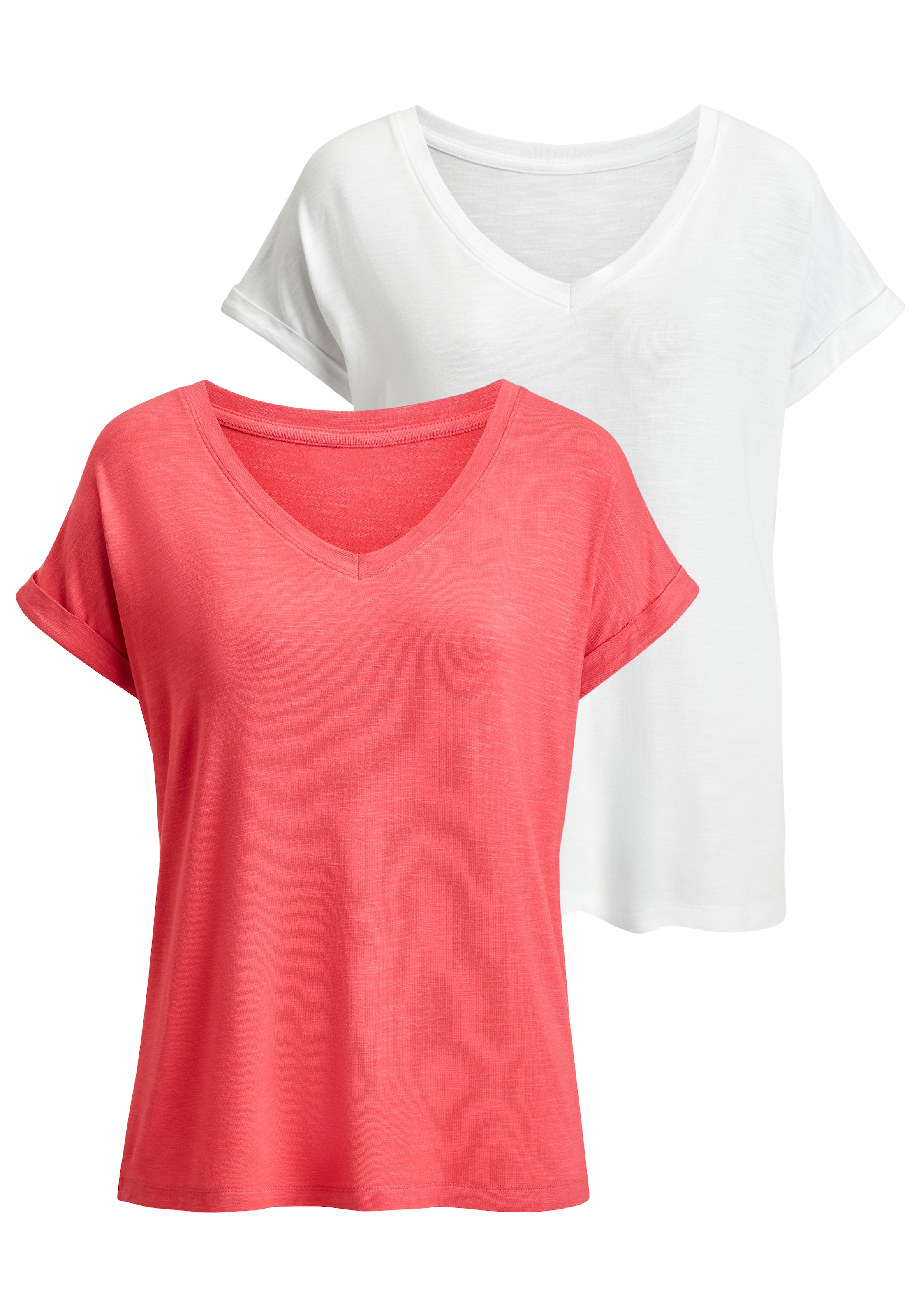 Beachtime V-Shirt »mit fixiertem Ärmelumschlag« 2 aus elastischer Viskose-Qualität