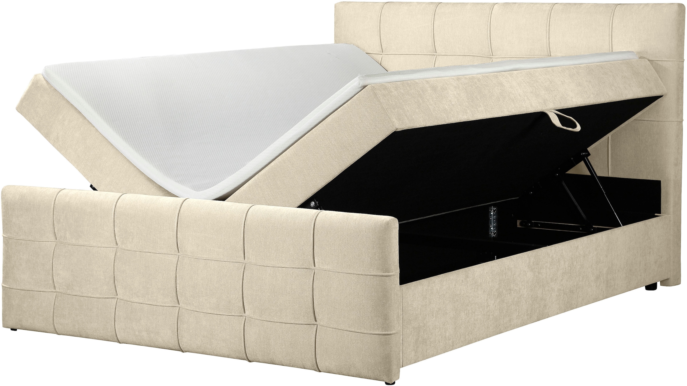OTTO home Boxbett »LILIENNE, Polsterbett mit Bettkasten und Taschenfederkernmatratze H3« mit Kaltschaumtopper, Chenille-Bezug, 160x200 & 180x200 cm