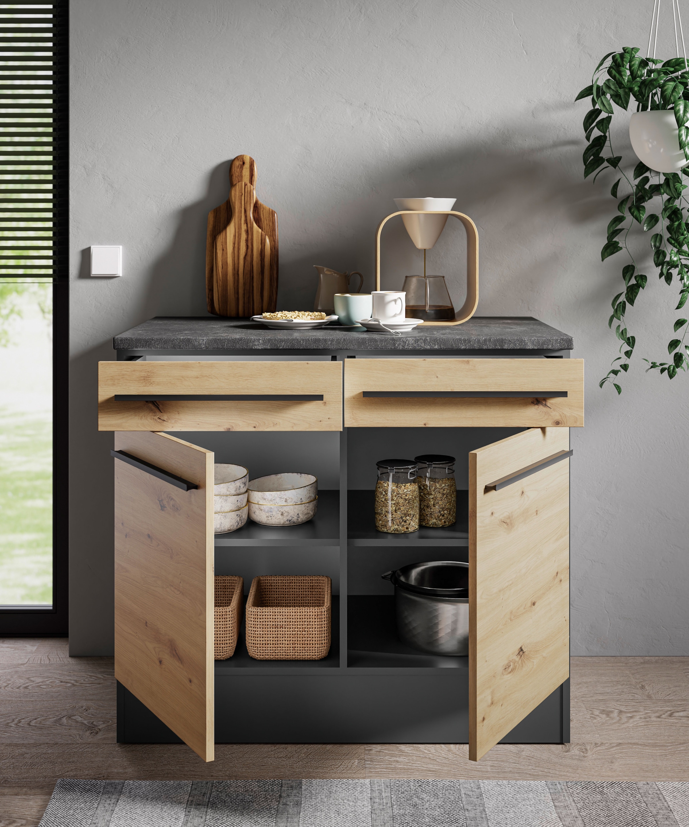 BASIC by Balculina Unterschrank »Jazz 100er Unterschrank, Küschenschrank BxHxT 100x90x60 cm« 1 Stk. tlg. Unterschrank mit 2 Türen , 2 Schubkästen und 2 Einlegeböden