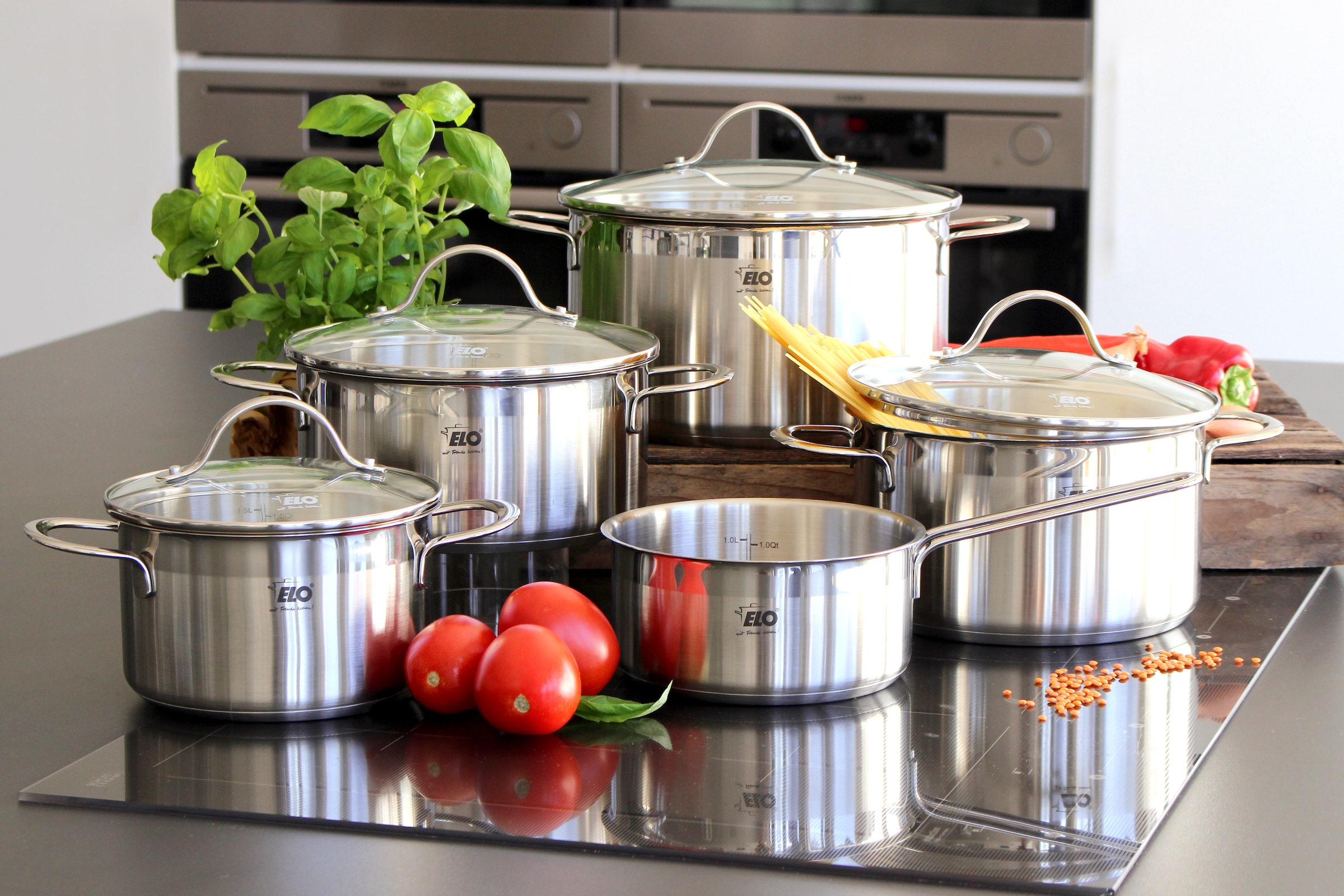 Elo Topf-Set »Top Collection«, Edelstahl 18/10, (Set, 13 tlg., Bratentopf 20 cm,Fleischtopf 16/20/24 cm,Kasserolle 16 cm, 3 Schüsseln), Induktion
