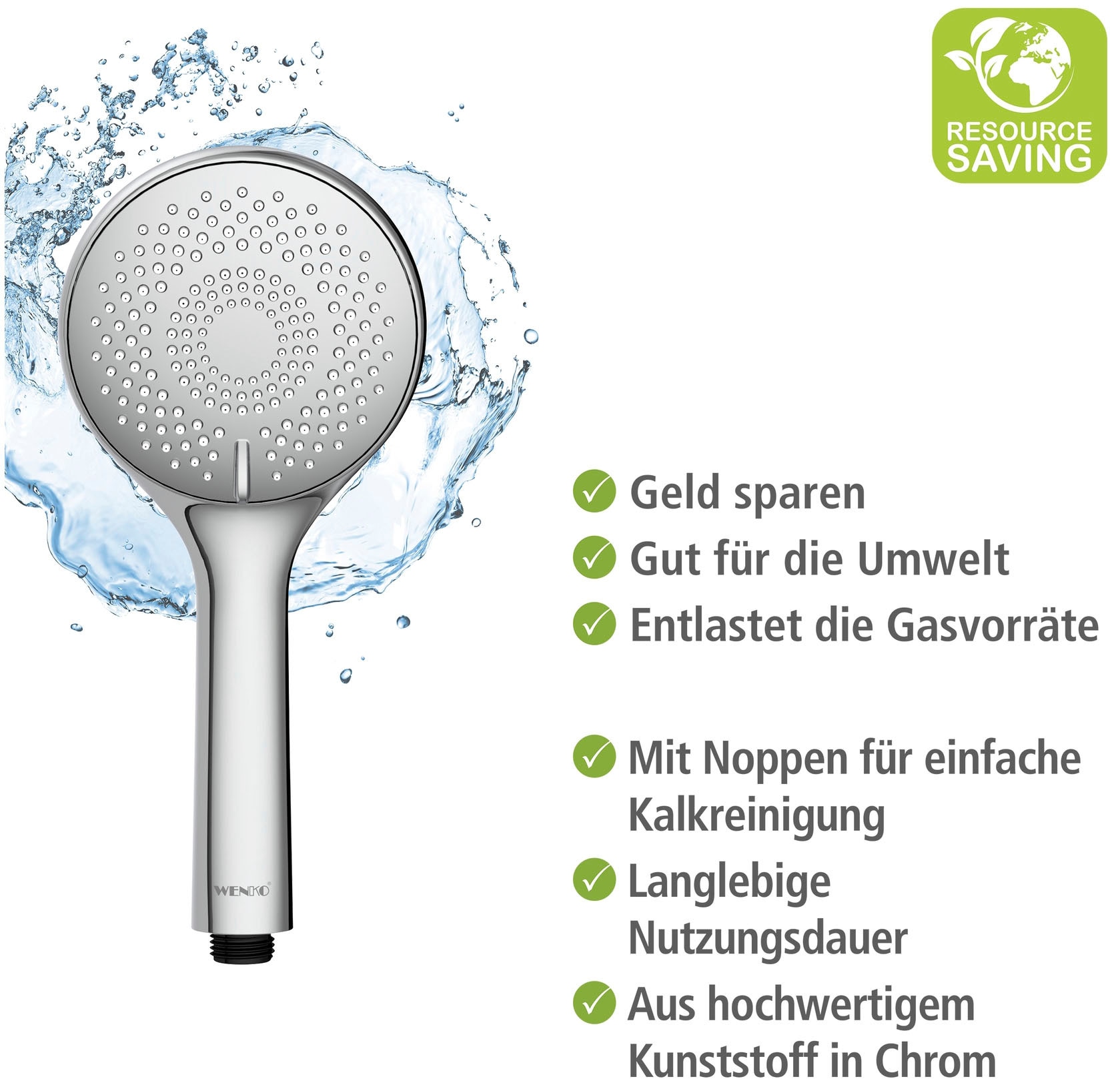 WENKO Handbrause »Watersaving System«, Duschkopf Watersaving Chrom, Durchmesser 11 cm