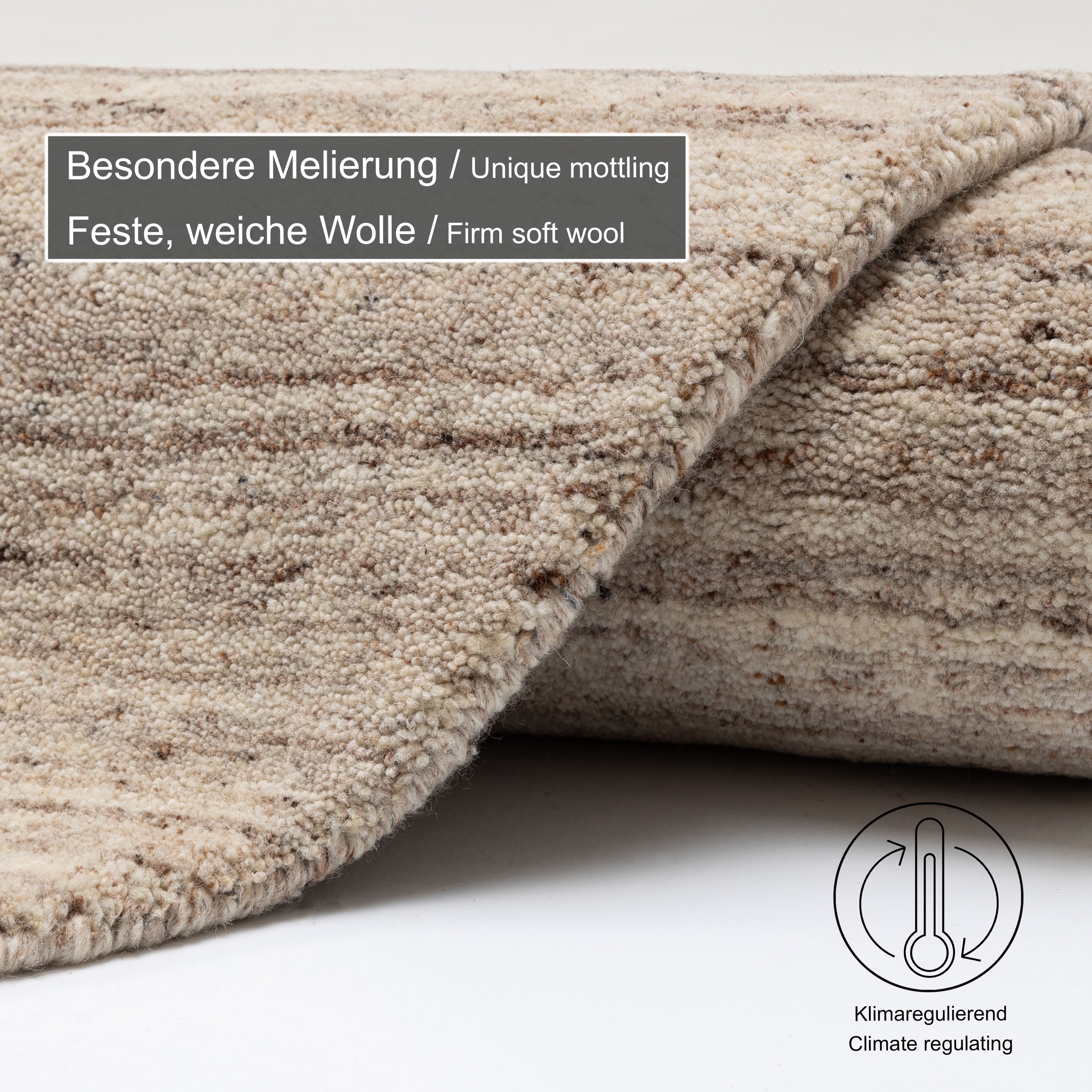 THEKO Wollteppich »Pure UNI«, rund, 14 mm Höhe, Handwebteppich, meliert, reine Wolle, handgewebt