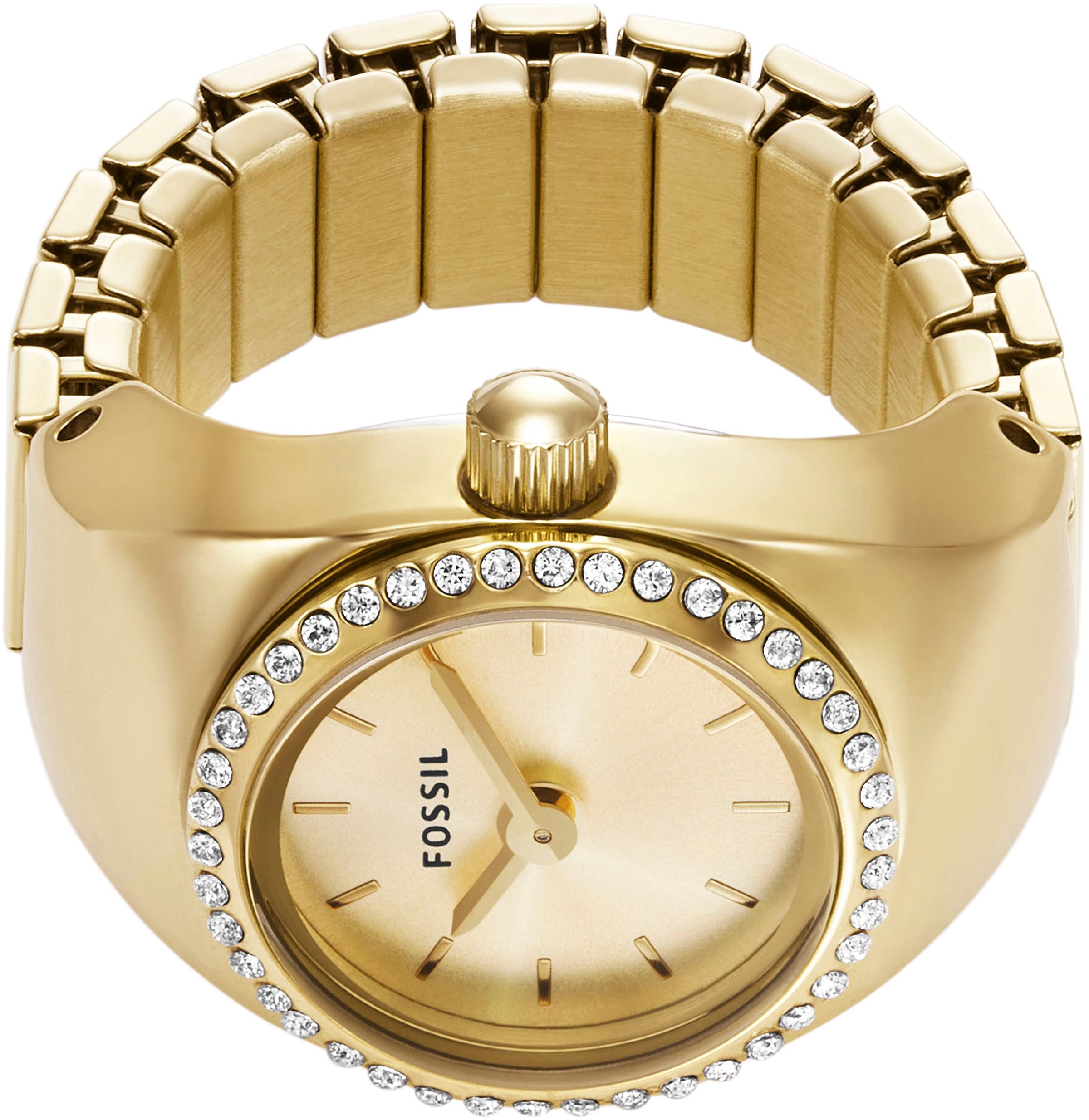Fossil Uhrenring »WATCH RING«, Quarzuhr, Damenuhr, Edelstahl, Glassteine, Flexband, Zugband