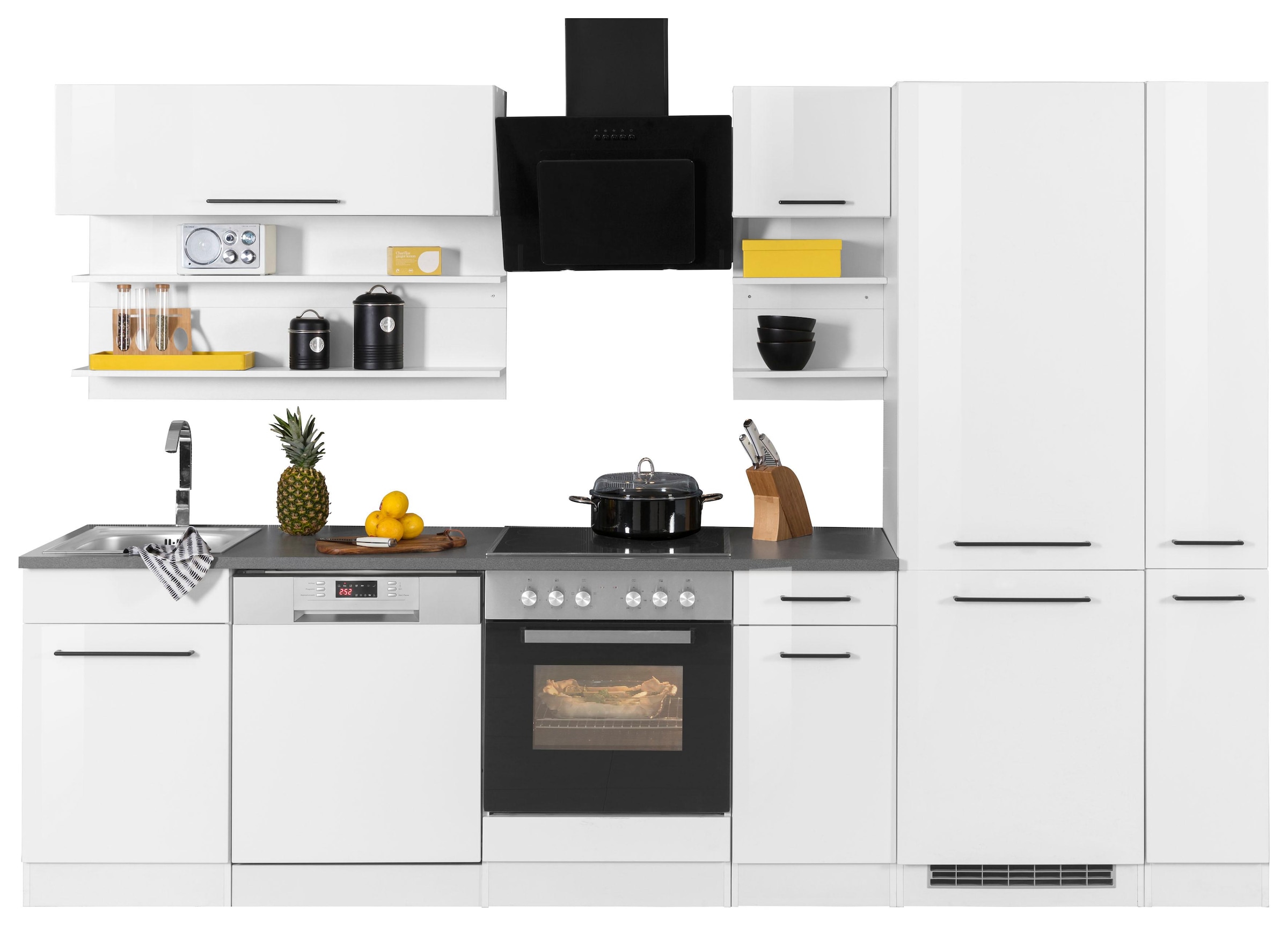 KOCHSTATION Küchenzeile »KS-Tulsa« ohne E-Geräte, Breite 300 cm, schwarze Metallgriffe, MDF Fronten