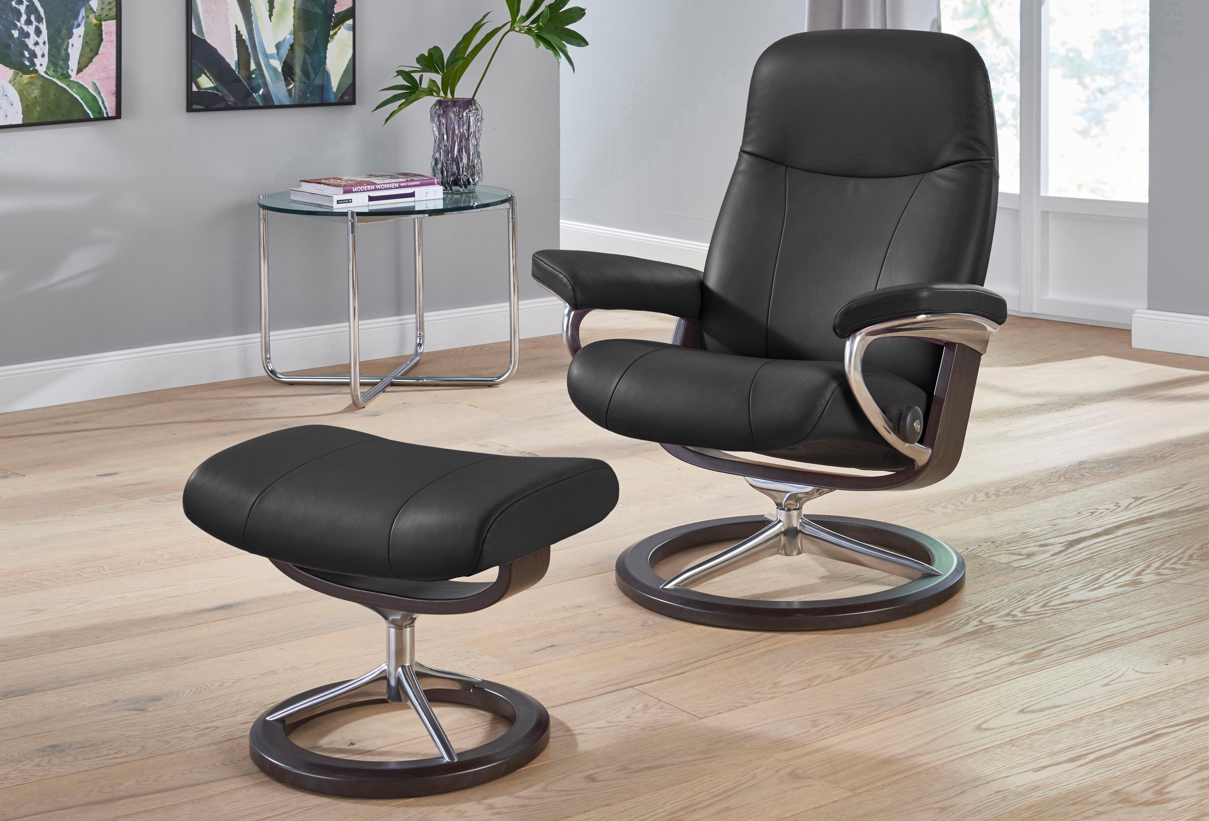 Stressless® Relaxsessel »Garda«, (Set, Relaxsessel mit Hocker), mit Hocker, mit Signature Base, Größe L, Gestell Wenge
