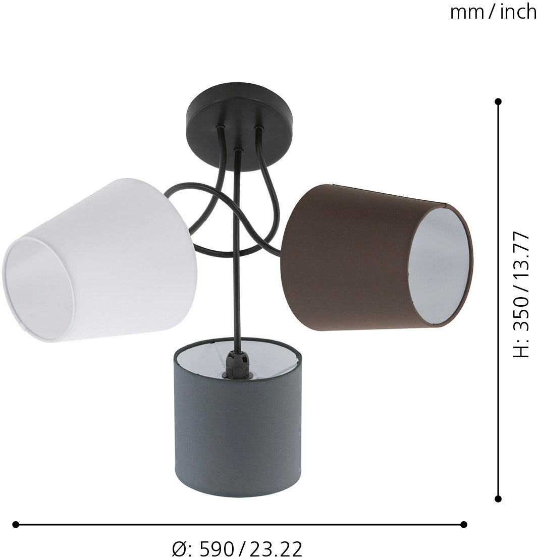EGLO Deckenleuchte »ALMEIDA«, 3 flammig, Leuchtmittel E14 | Leuchtmittel wechselbar-ohne Leuchtmittel, schwarz / Ø59 x H35 cm / Deckenlampe aus Stoff - Textilschirm