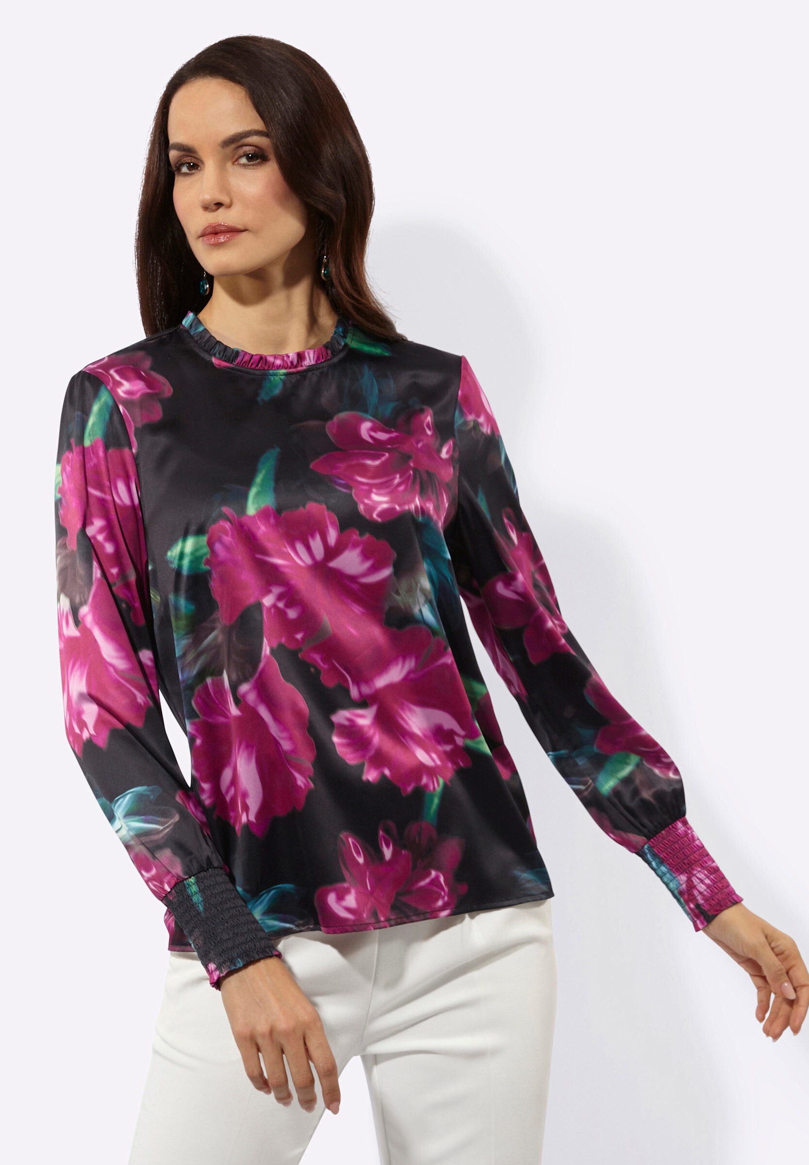 creation L Schlupfbluse »Satin-Bluse Satinbluse mit Rüschen am Kragen«