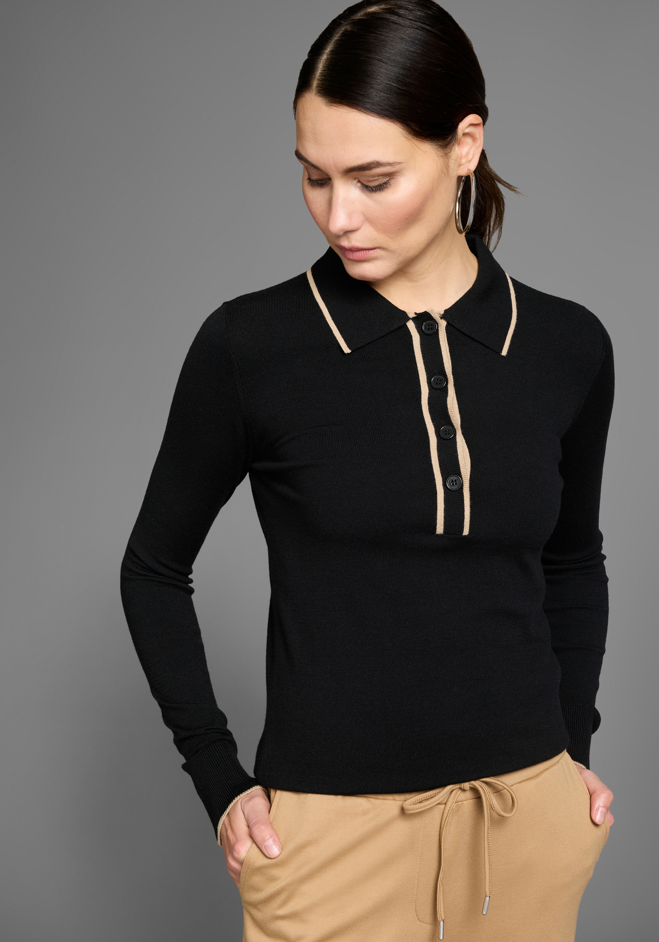 HECHTER PARIS Polokragenpullover, mit dezenter Knopfleiste