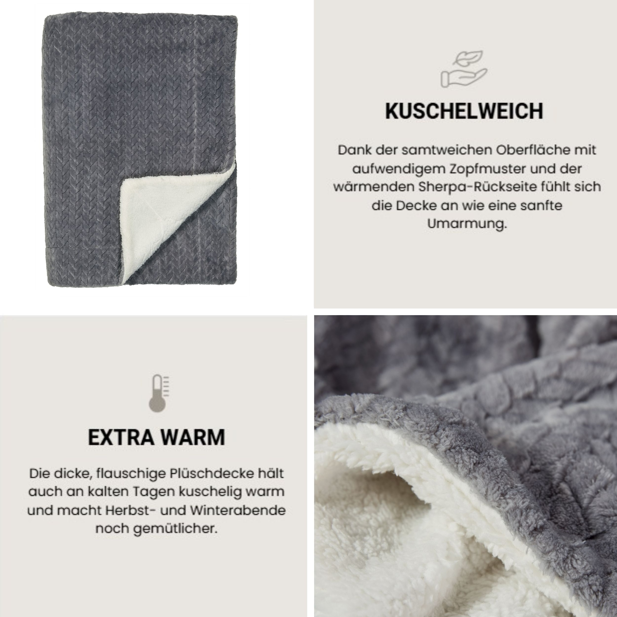 Schiesser Wohndecke »Elsa Wohndecke mit Zopfmuster und flauschiger Sherpa-Rückseite« mit aufwendigem Zopfmuster