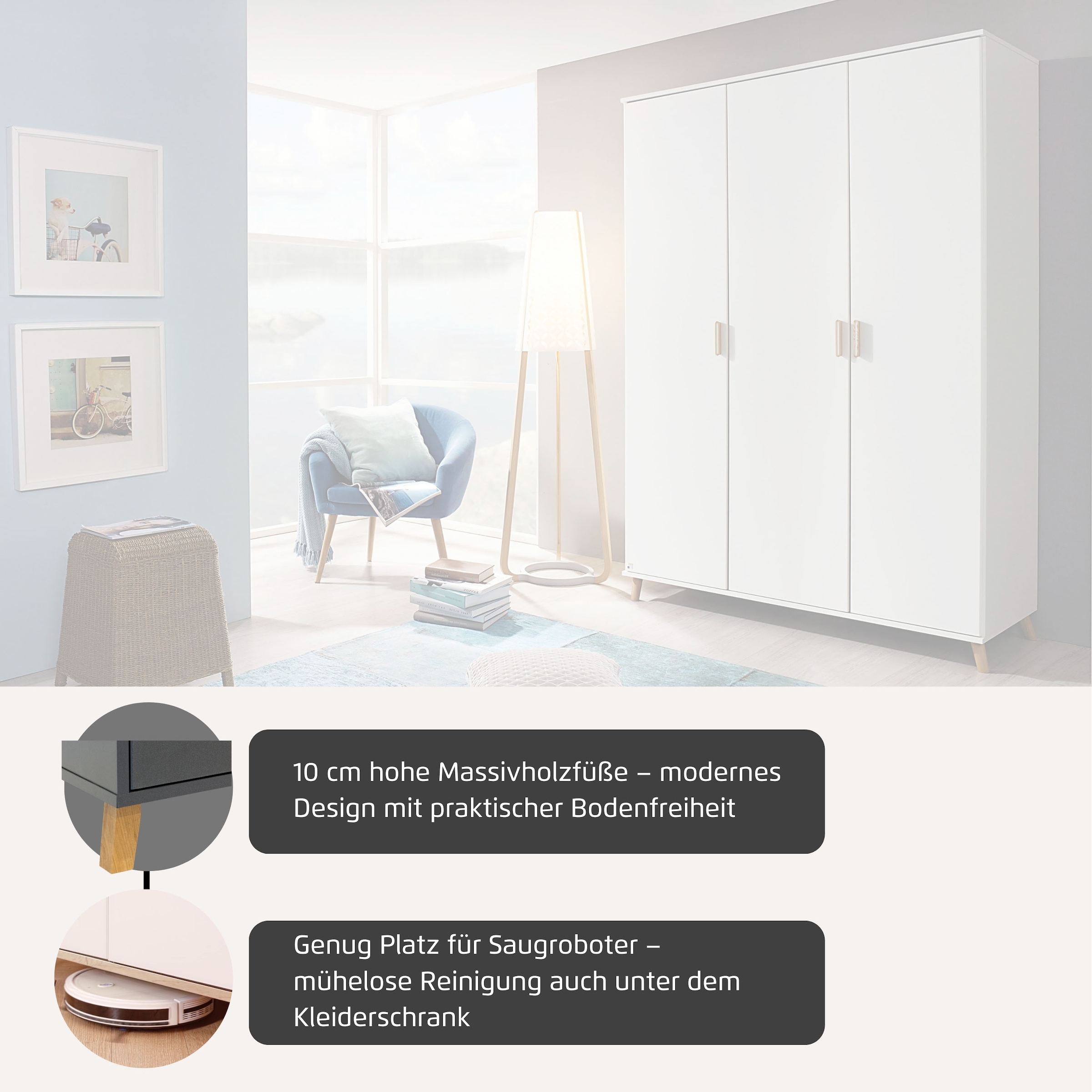 rauch Kleiderschrank »Ottos Choice Skandi Kinderzimmer Bestseller Schlafzimmerschrank FALUN« Breite 137/182, Höhe 203 cm,  im modernen Skandi-Look, Füße/Griffe Eiche massiv MADE IN GERMANY