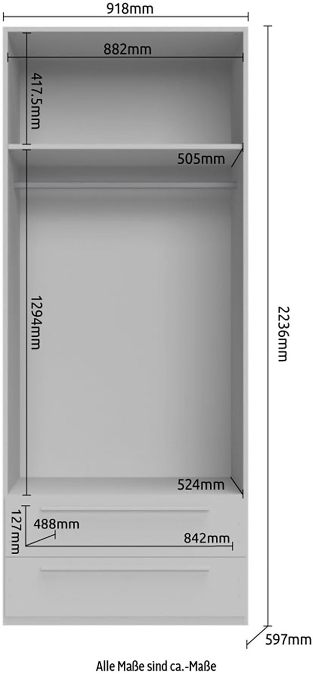 PLACES OF STYLE Kleiderschrank »Piano, UV lackiert, hochglänzend in beige oder weiß, FSC-zertifiziert« Made in Europe,  in vielen Breiten, Höhe 224cm, mit Soft-Close Funktion, 2 Schubladen