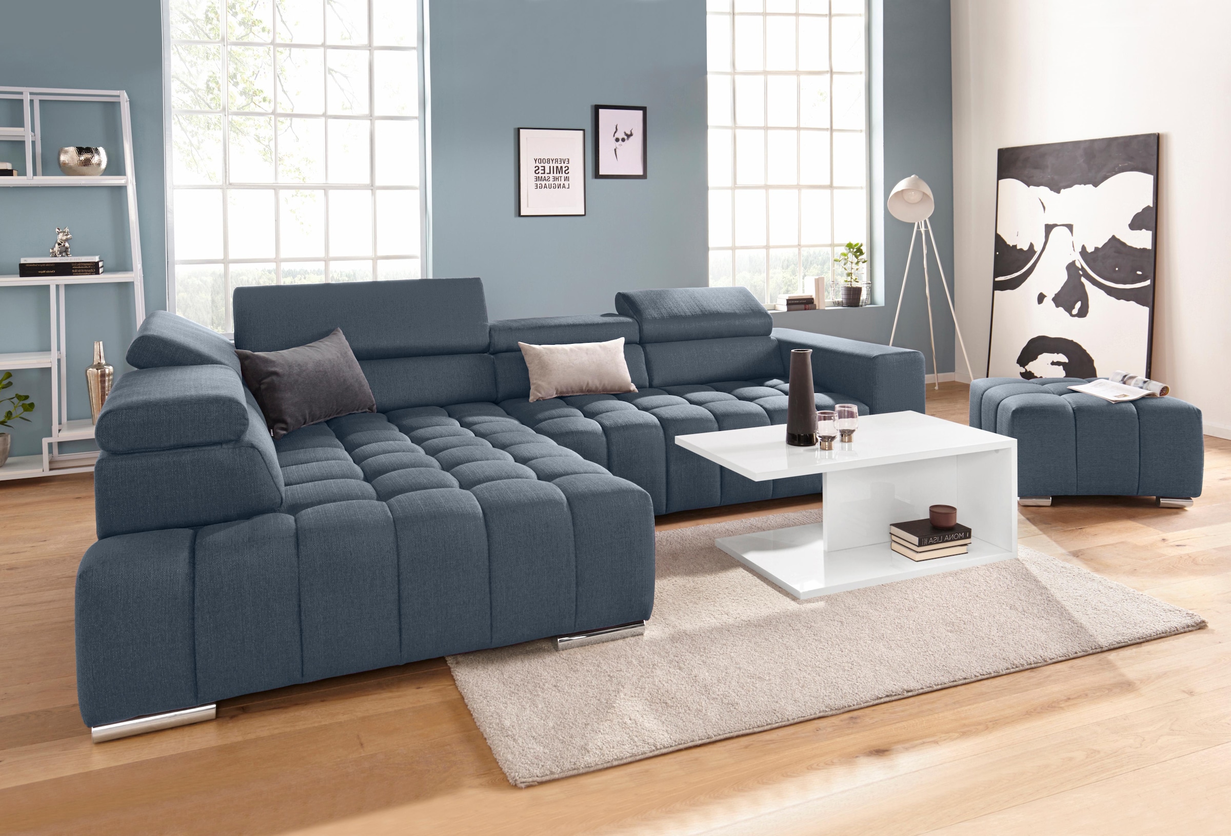 exxpo - sofa fashion Ecksofa »Elias, aktuelle Kreuzsteppung im Sitz, bequem, L-Form«, mit Kopf- bzw. Rückenverstellung, wahlweise mit Bettfunktion