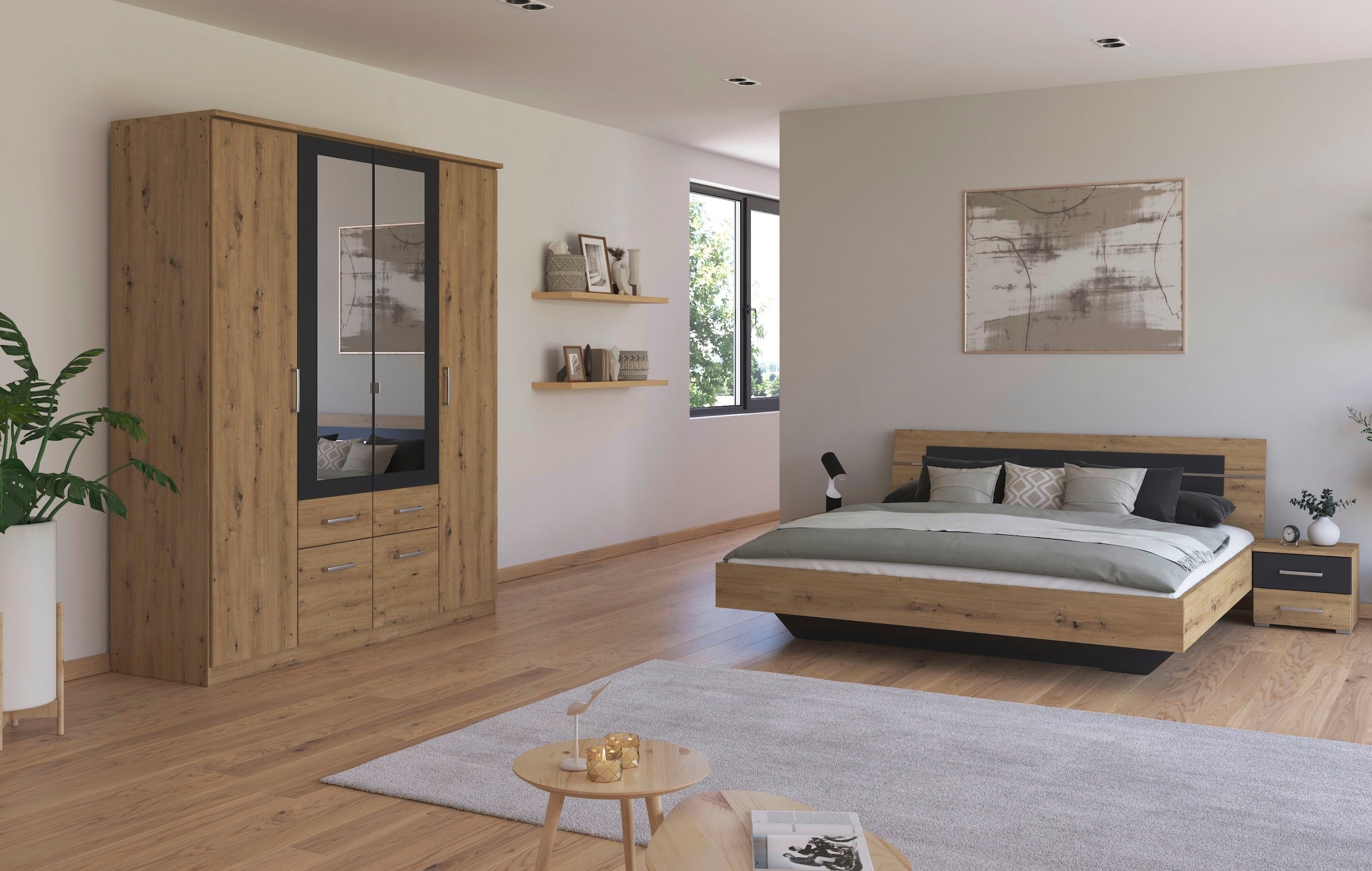 rauch Schlafzimmer-Set »Komplettschlafzimmer Schlafzimmer BURANO mit Schrank in 3 Breiten,« Set, 4 Stk. tlg. Bett 180x200 cm und 2 Nachttischen MADE IN GERMANY