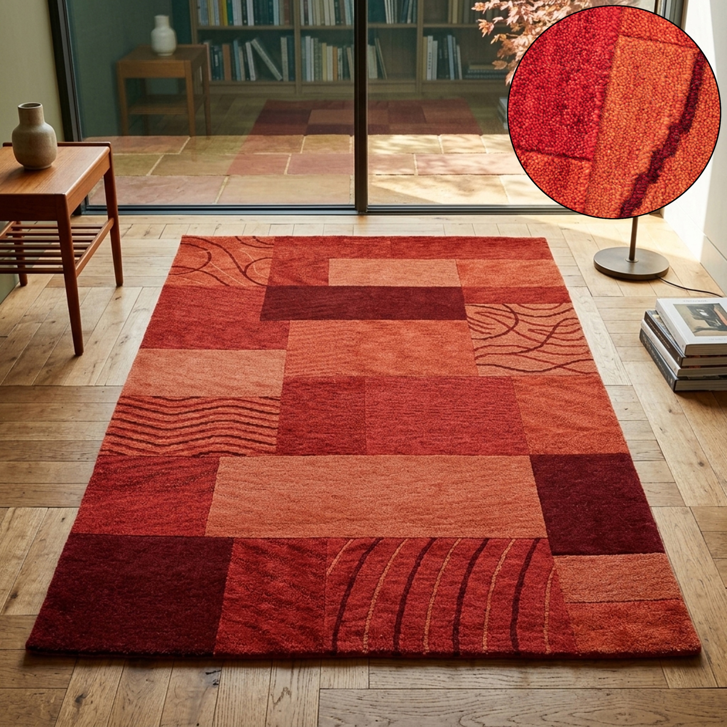THEKO »Domas 4028, handgeknüpft« rechteckig 12 mm Höhe Kurzflor, reine Wolle, modernes Patchwork Design, Wohnzimmer