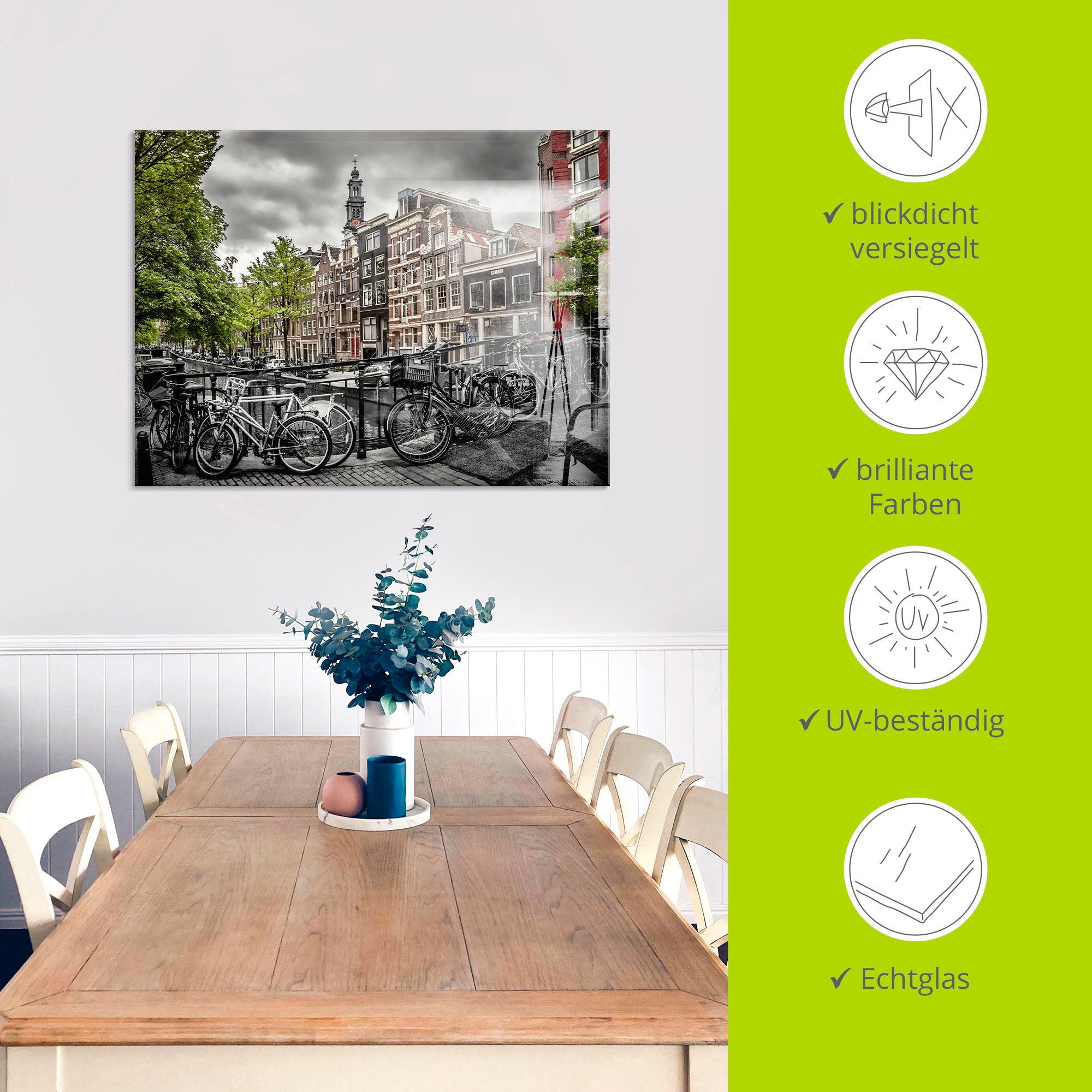 Artland Glasbild »Amsterdam Bloemgracht I«, Fahrräder, (1 St.), in verschiedenen Größen
