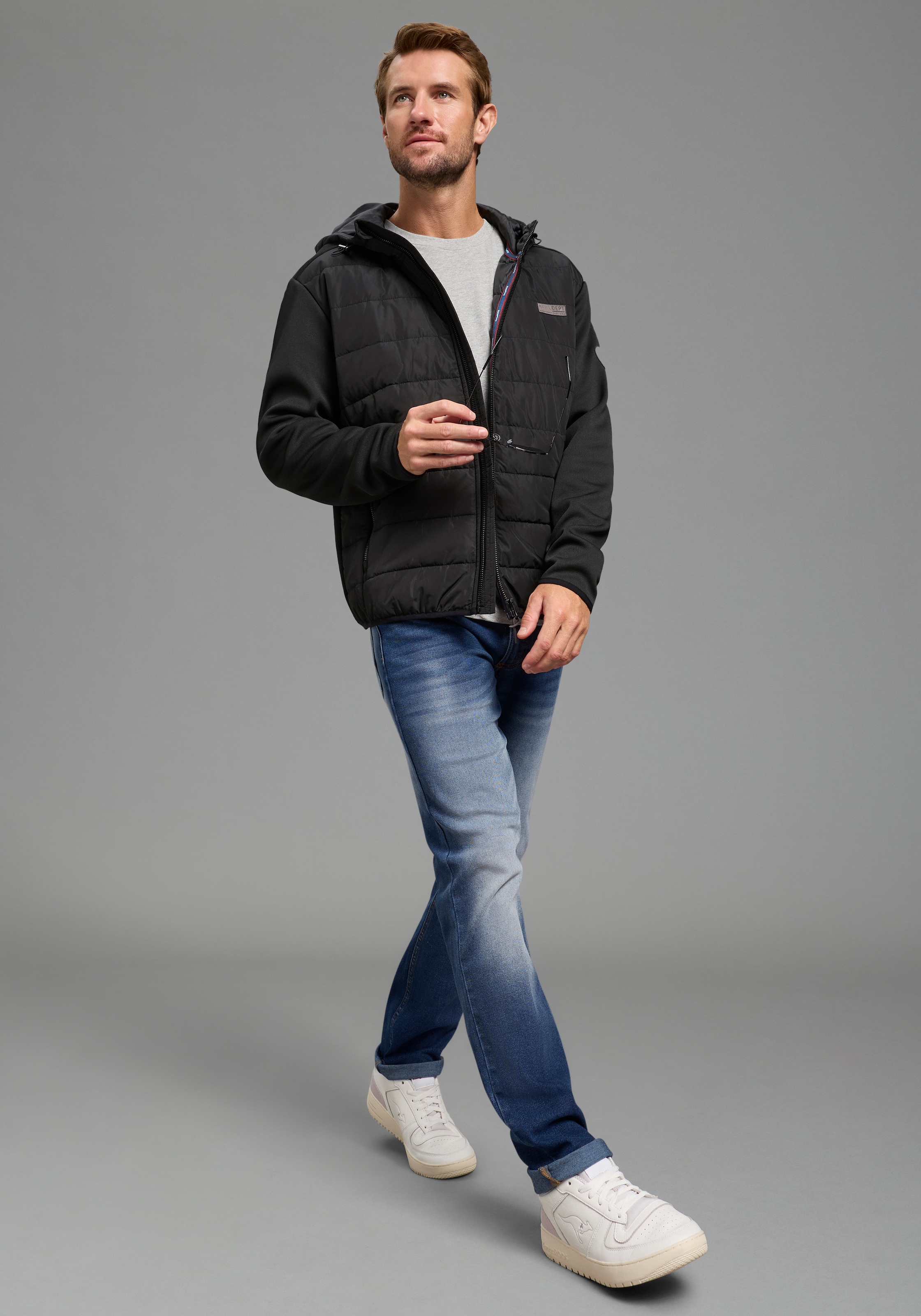 KangaROOS Hybridjacke mit Kapuze mit Kapuze und Kordelzügen, mit Fleece-Innenfutter, Übergangsjacke