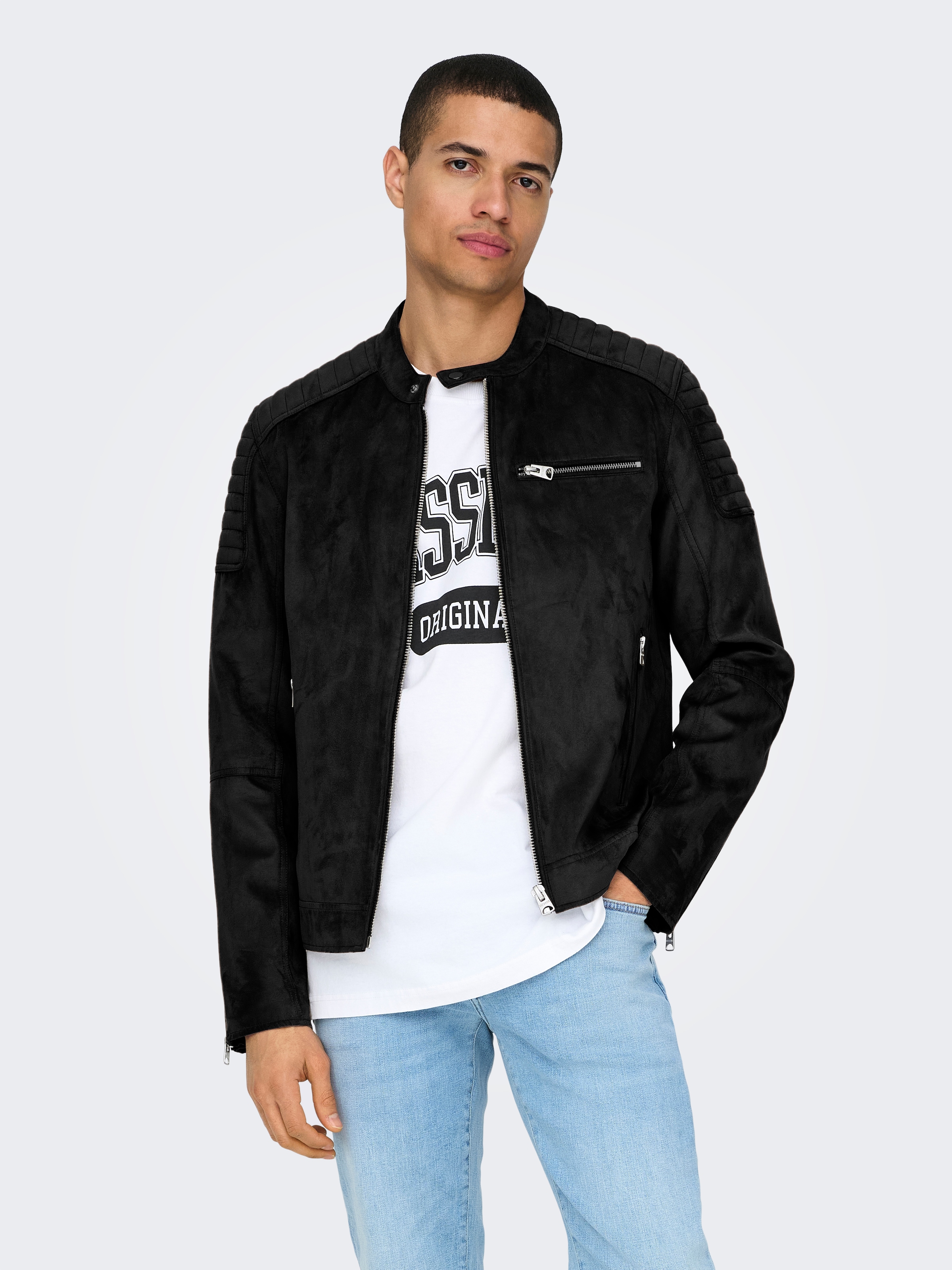 ONLY & SONS Lederimitatjacke »ONSGUS FAUX SUEDE RACER JACKET OTW NOOS«, ohne Kapuze