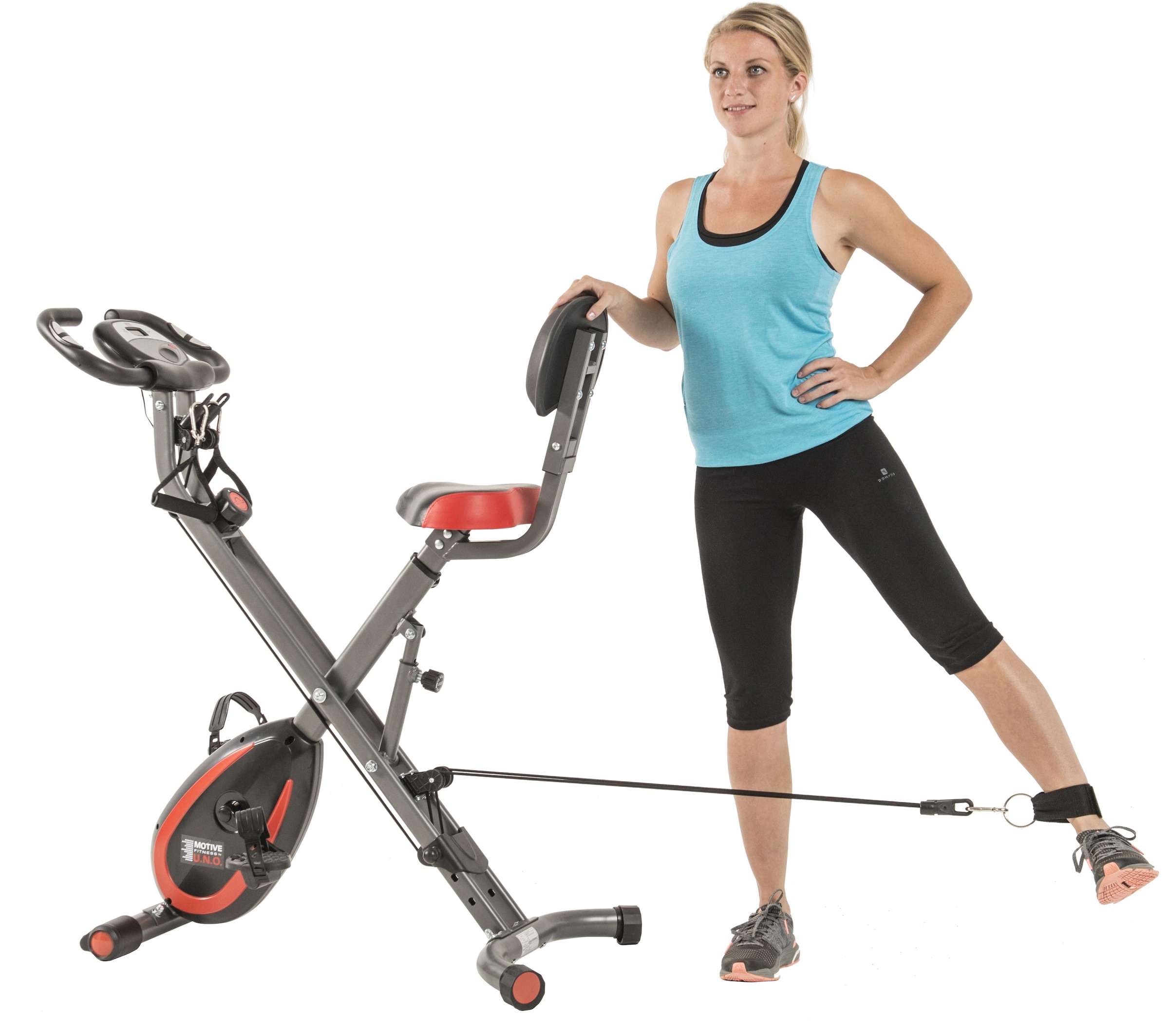 MOTIVE FITNESS by U.N.O. Heimtrainer »Multi-Function X-BIKE (mit/ohne Unterlegmatte)«, inkl. Seilzug für Arme und Beine