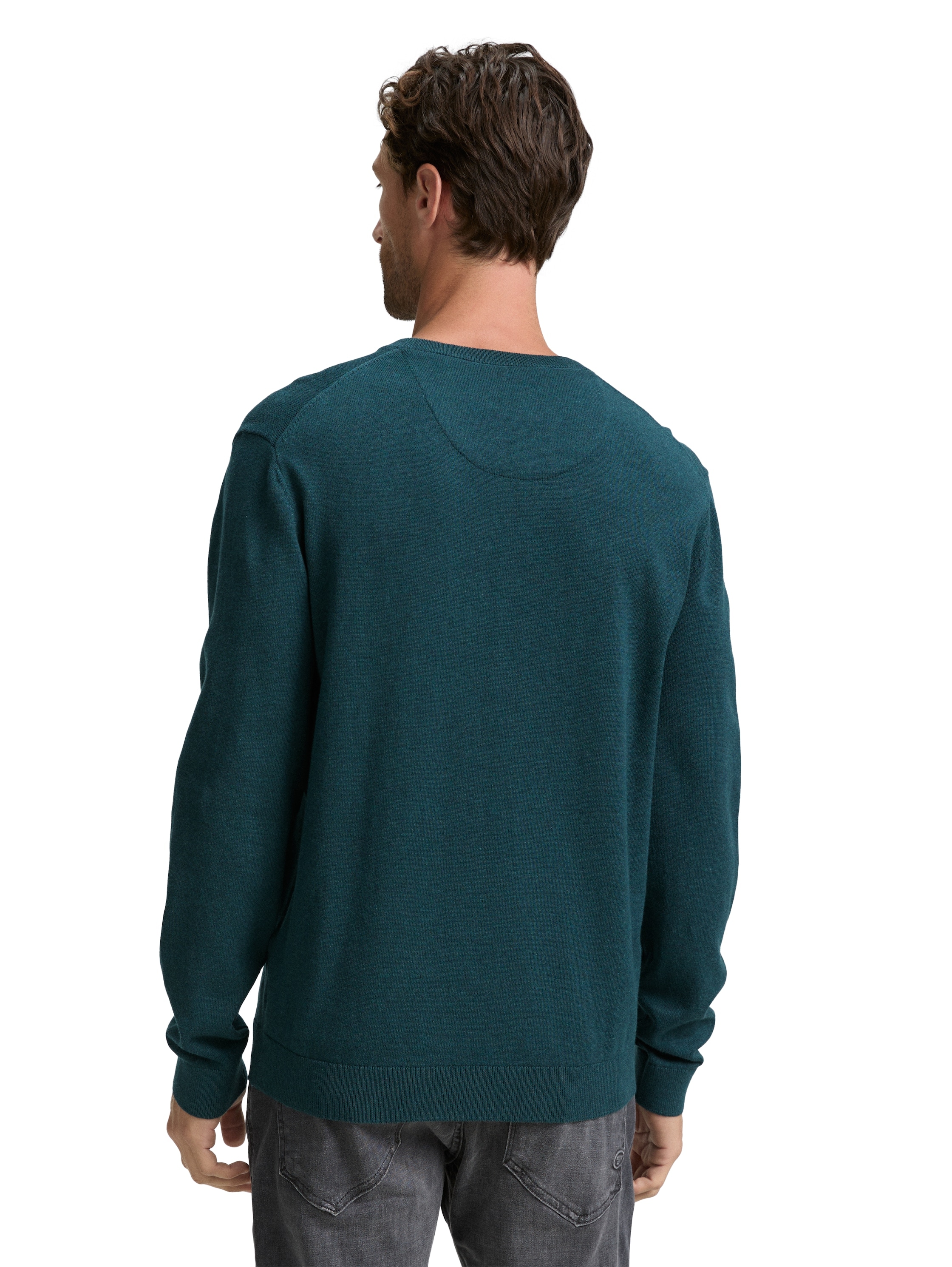 TOM TAILOR V-Ausschnitt-Pullover, mit kleiner Logo-Stickerei