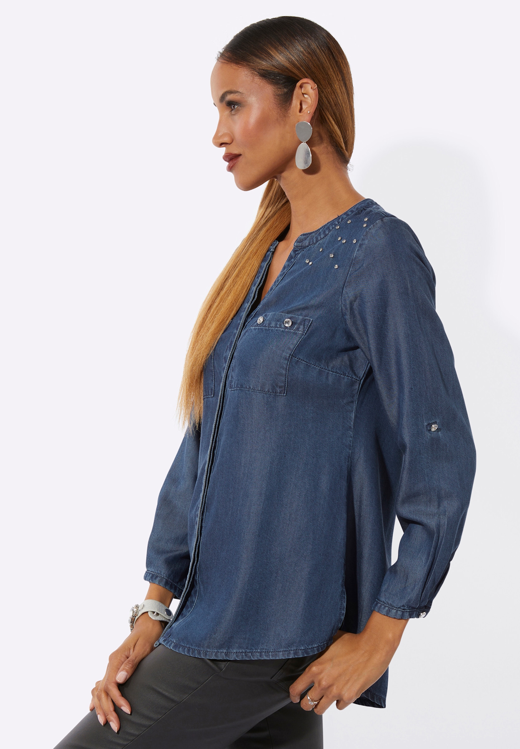 creation L Klassische Bluse »Lyocell-Jeansbluse Langarm-Bluse aus Lyocell«