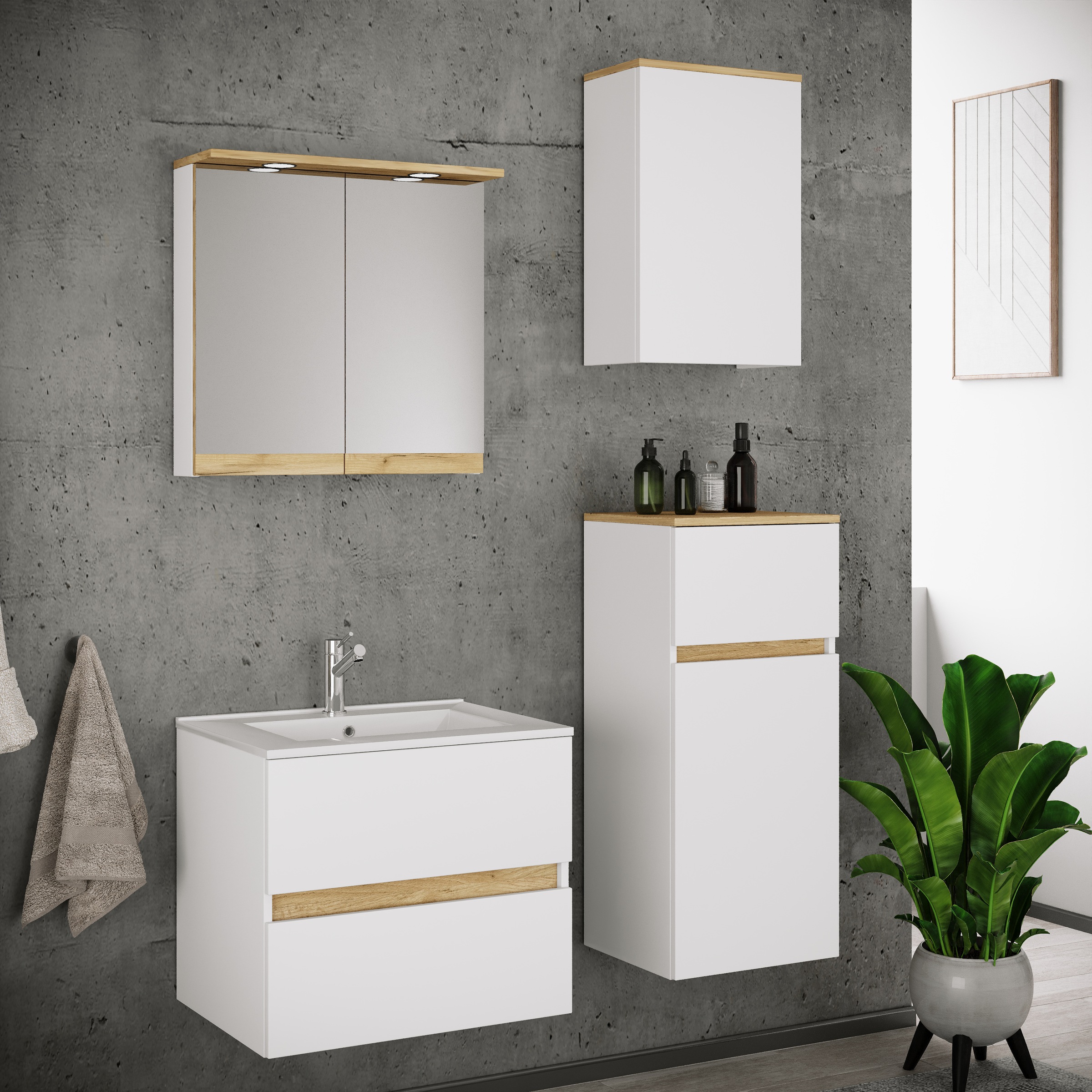 VCM Waschtisch »5 tlg. Badmöbel-Set mit Waschbecken Cosila-I 61 cm« 5 Stk. tlg.