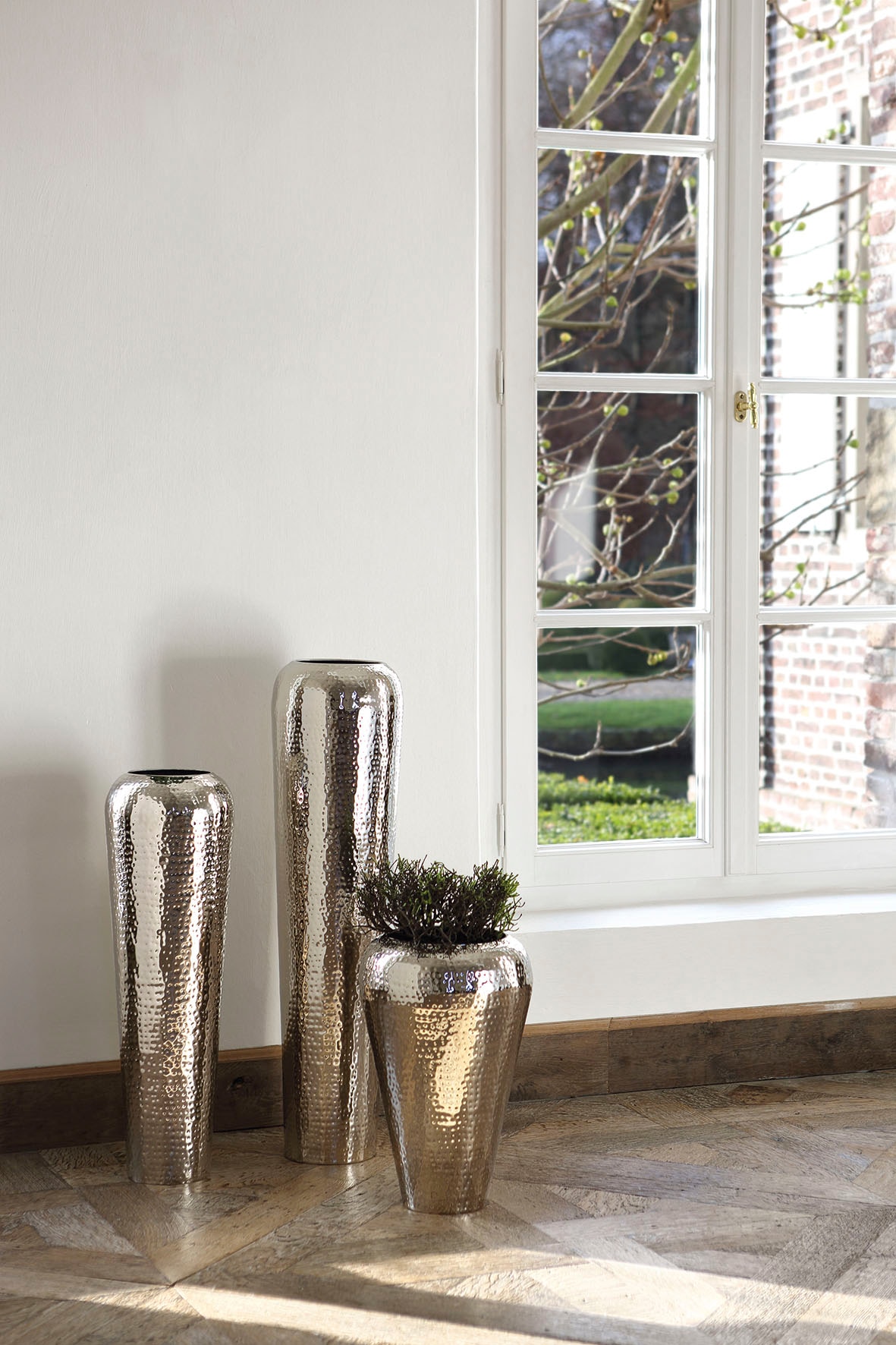 Fink Dekovase »TUTZI, mit gehämmerter Struktur« Vase aus Metall, vernickelt, Bodenvase