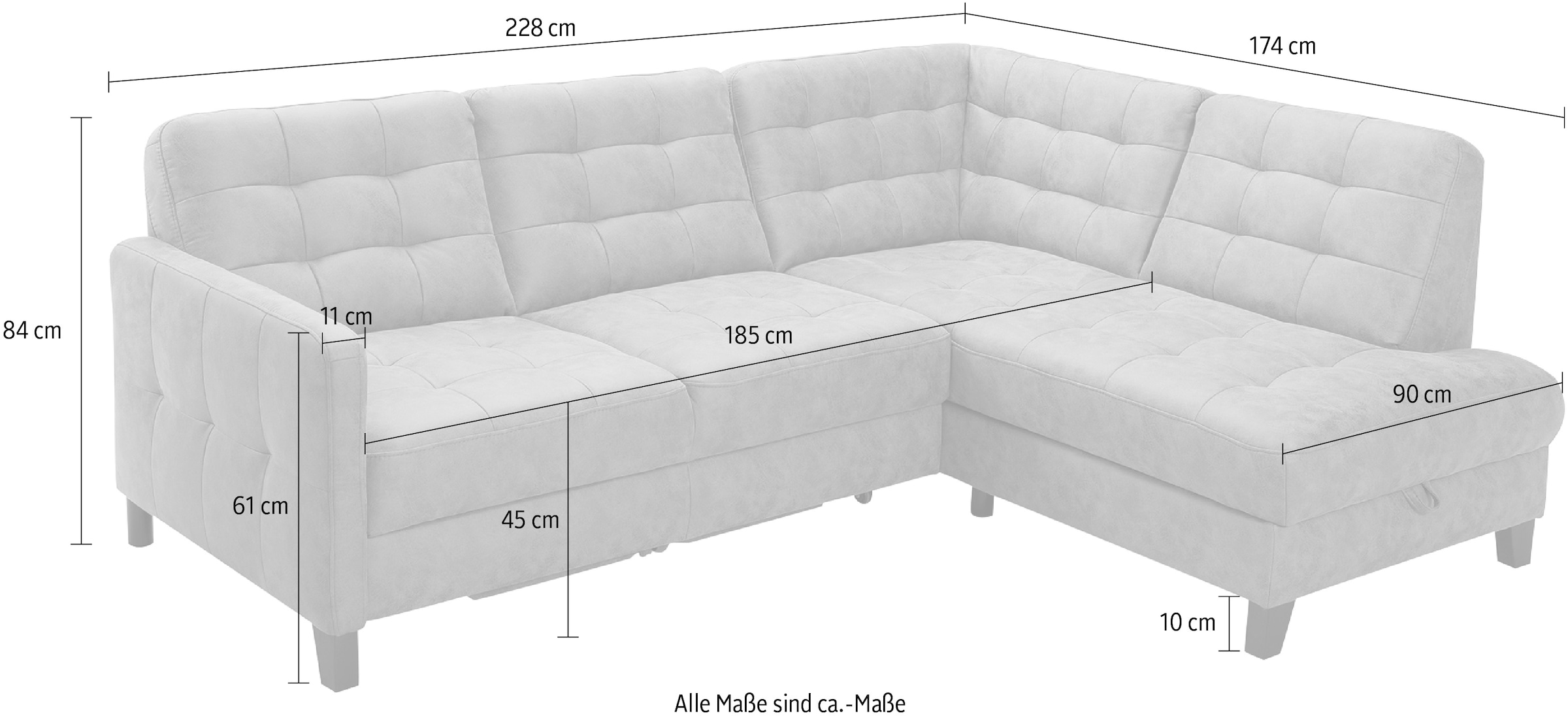 exxpo - sofa fashion Ecksofa »Elio, kompakt & bequem, zeitloses Design, Breite 228cm, L-Form« wahlweise mit Bettfunktion und Bettkasten