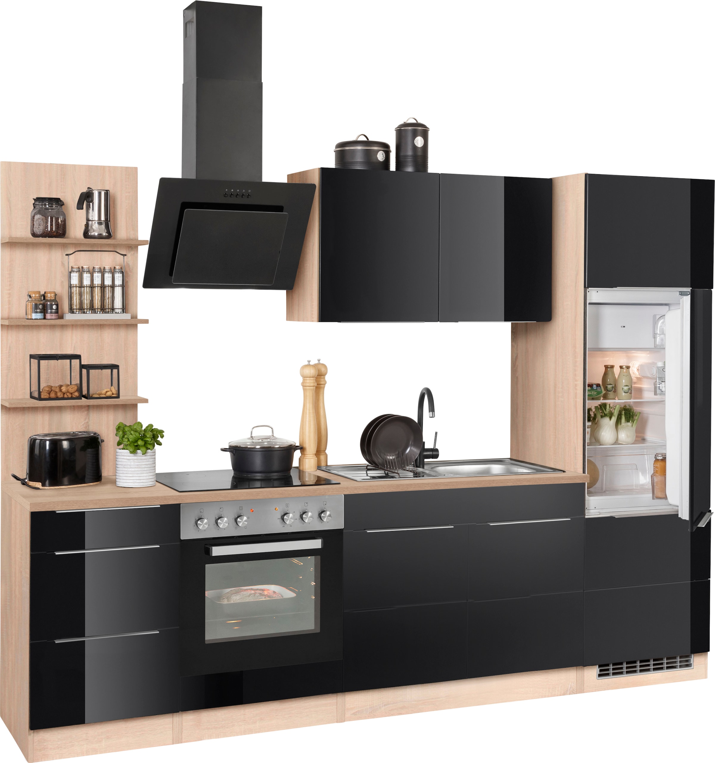 KOCHSTATION Küchenzeile »KS-Brindisi« Breite 270 cm, wahlweise mit E-Geräten, mit MDF-Fronten und Regal