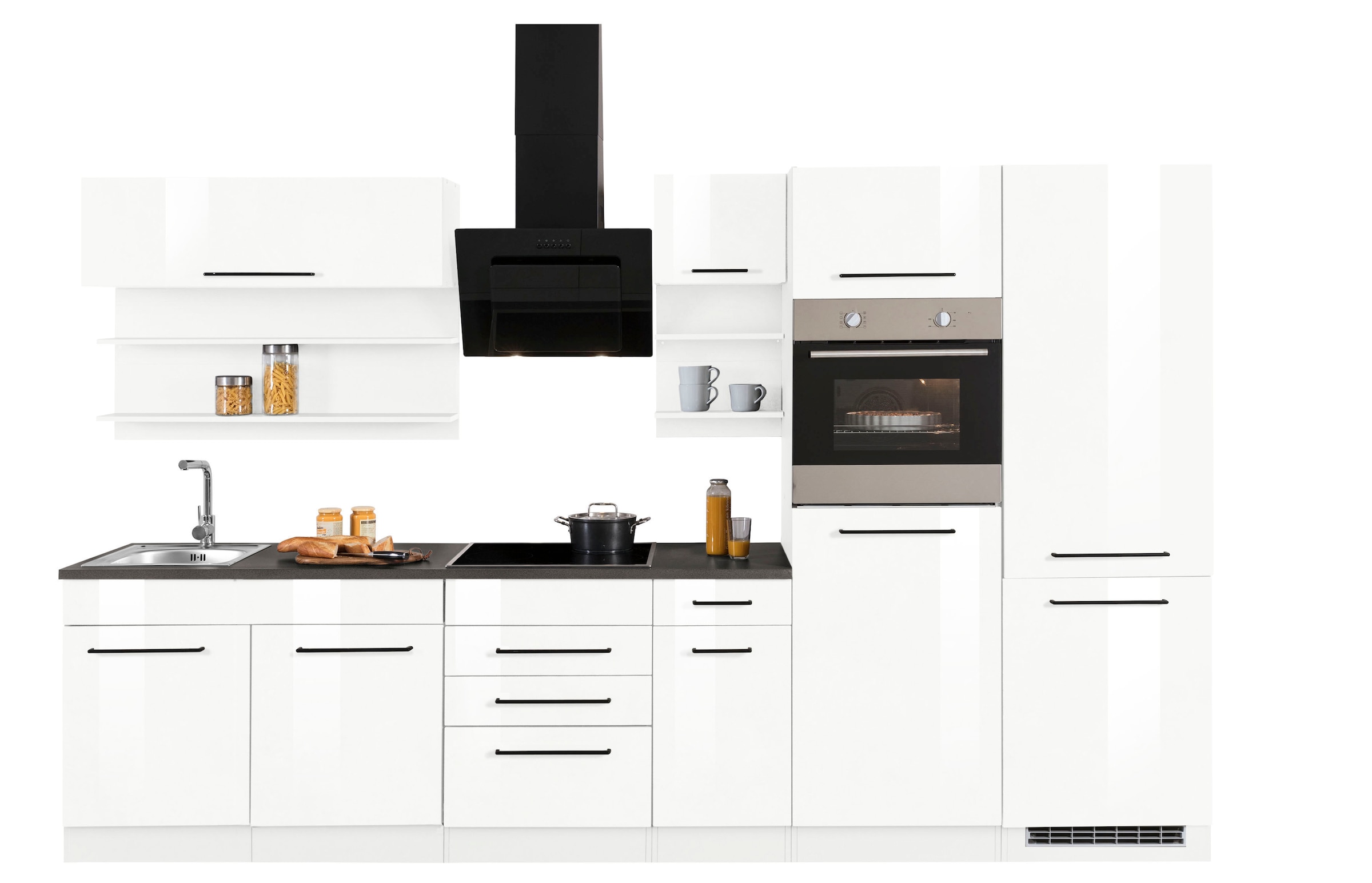 KOCHSTATION Küchenzeile »KS-Tulsa«, ohne E-Geräte, Breite 330 cm, schwarze Metallgriffe, MDF Fronten