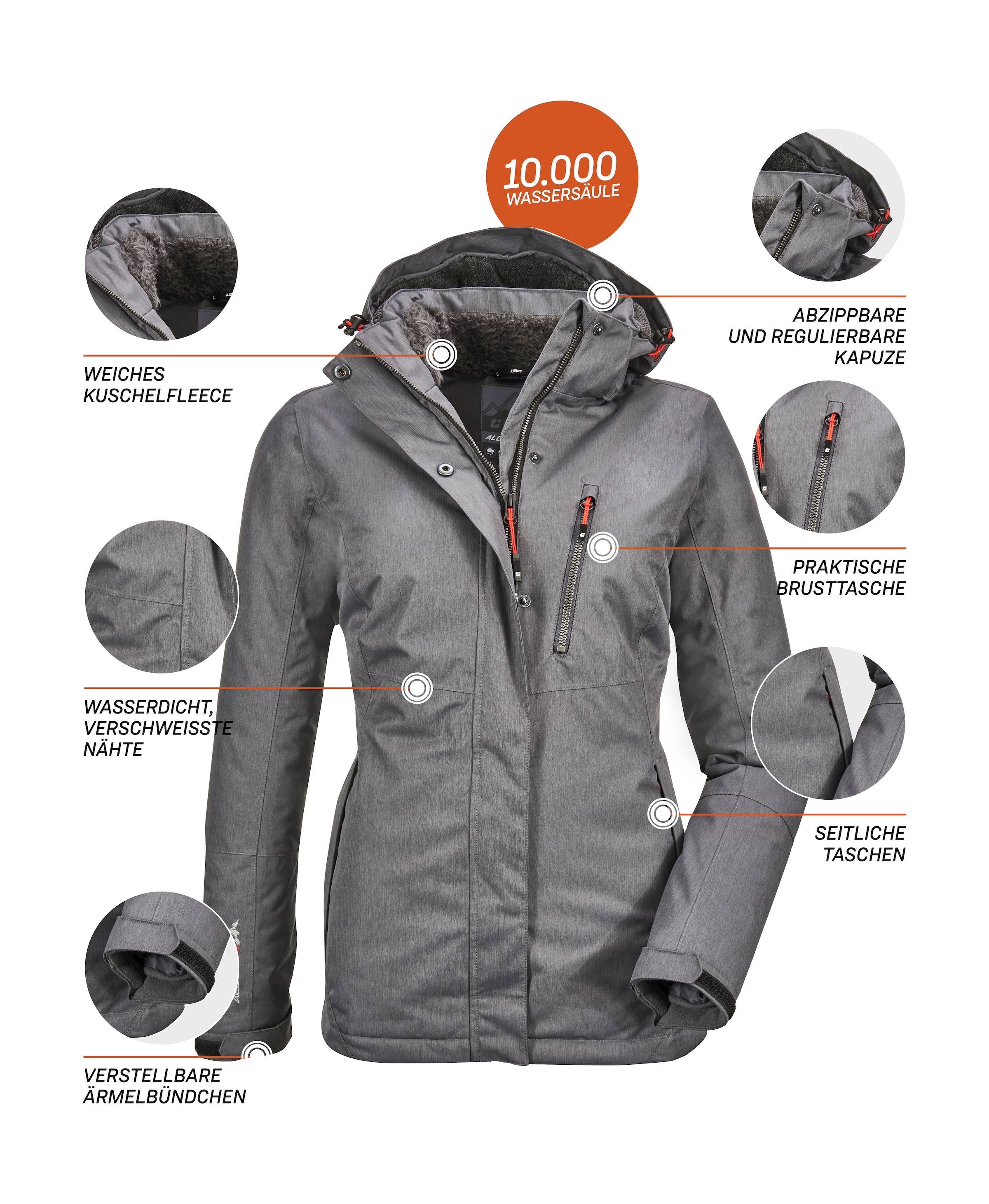 Killtec Outdoorjacke »Nira«, Wasser- und winddichte Jacke, atmungsaktiv, abnehmbare Kapuze