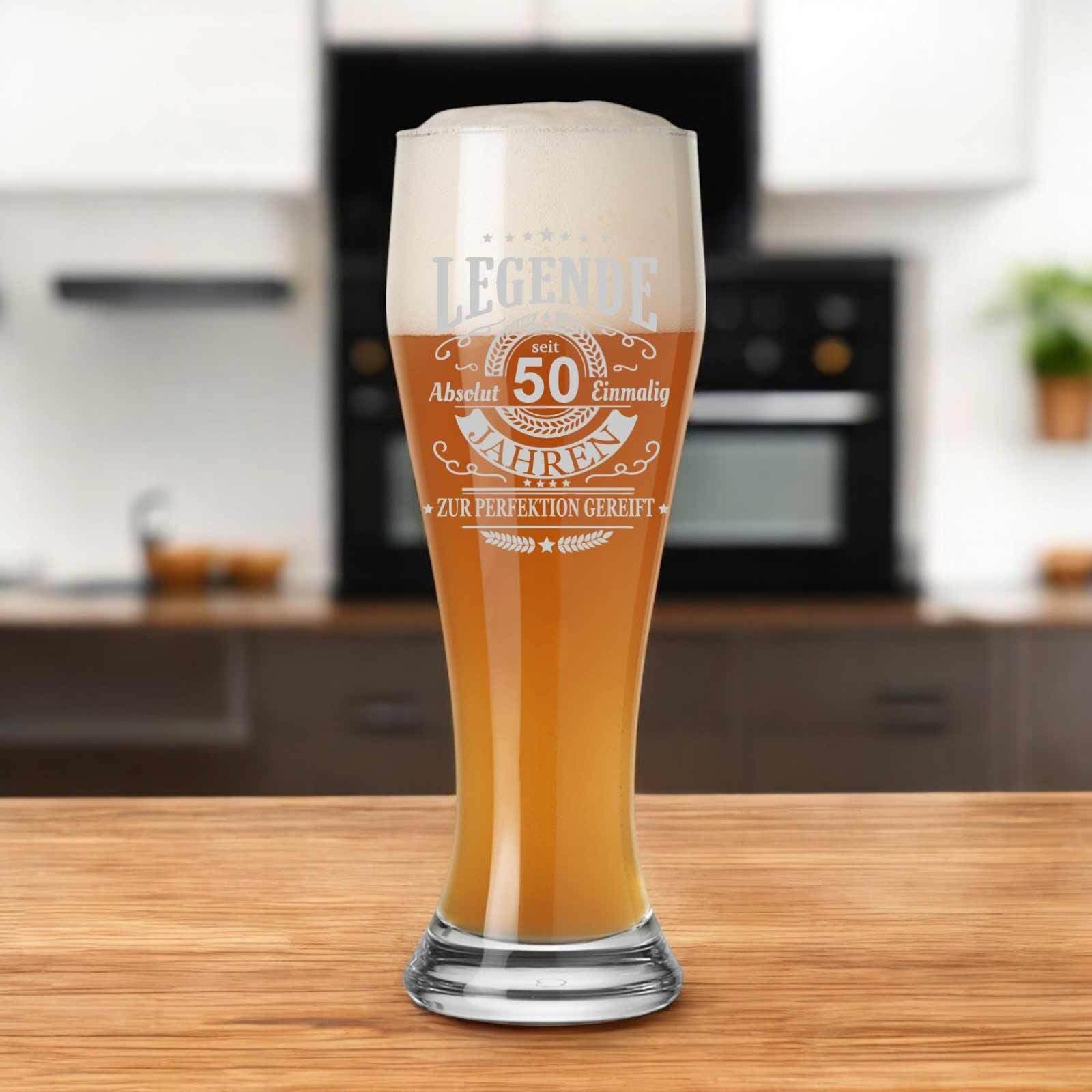 LUXENTU Bierkrug »Weizenbierglas mit Gravur Legende seit 80 Jahren 0,5 l transparent«
