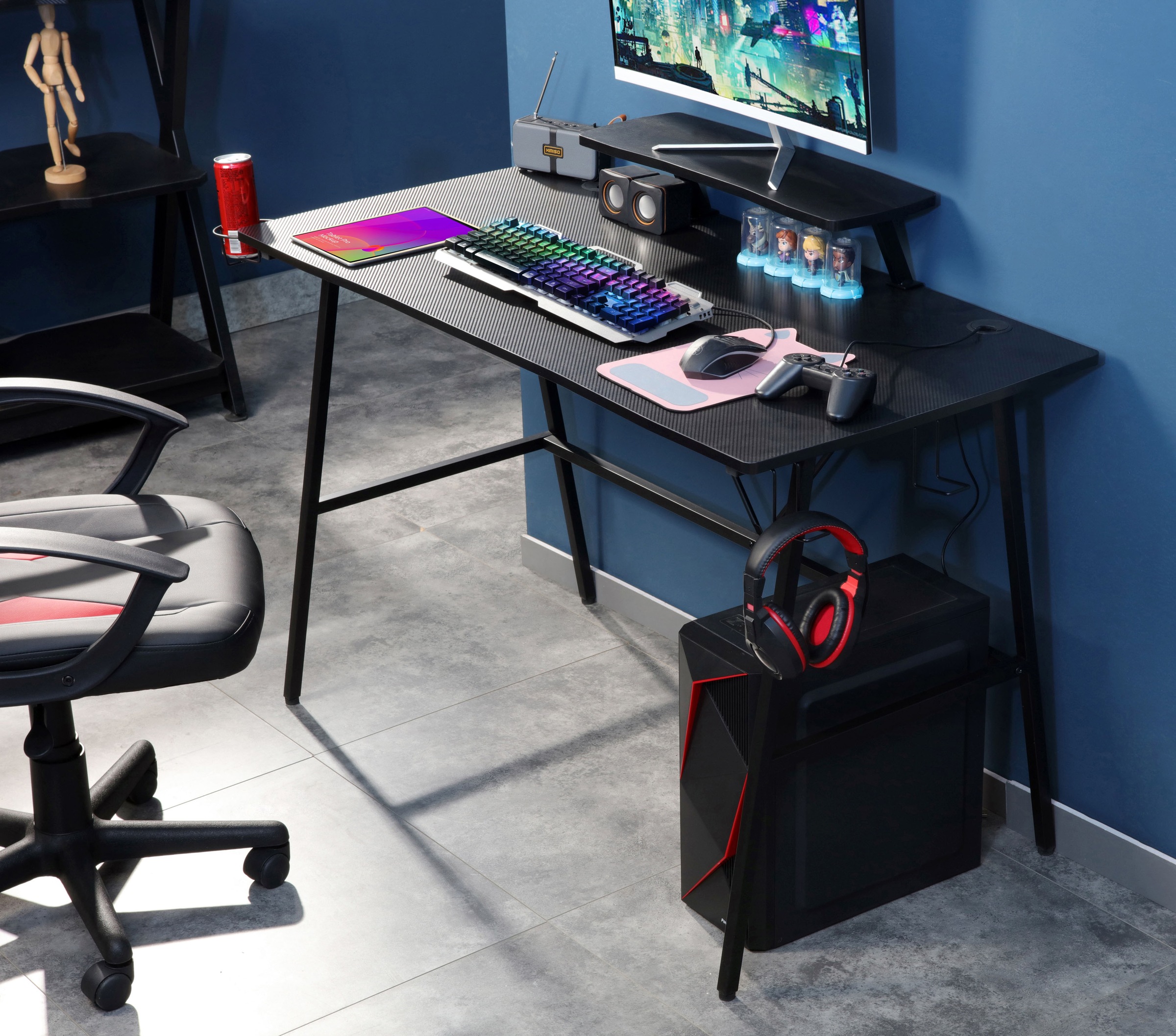 INOSIGN Gamingtisch »STREAKY, Schreibtisch, Computertisch, Kabeldurchlass, 2 Kopfhörerhaken«,Getränkehalter, Monitoraufsatz, Kabelführung, Breite 120 cm