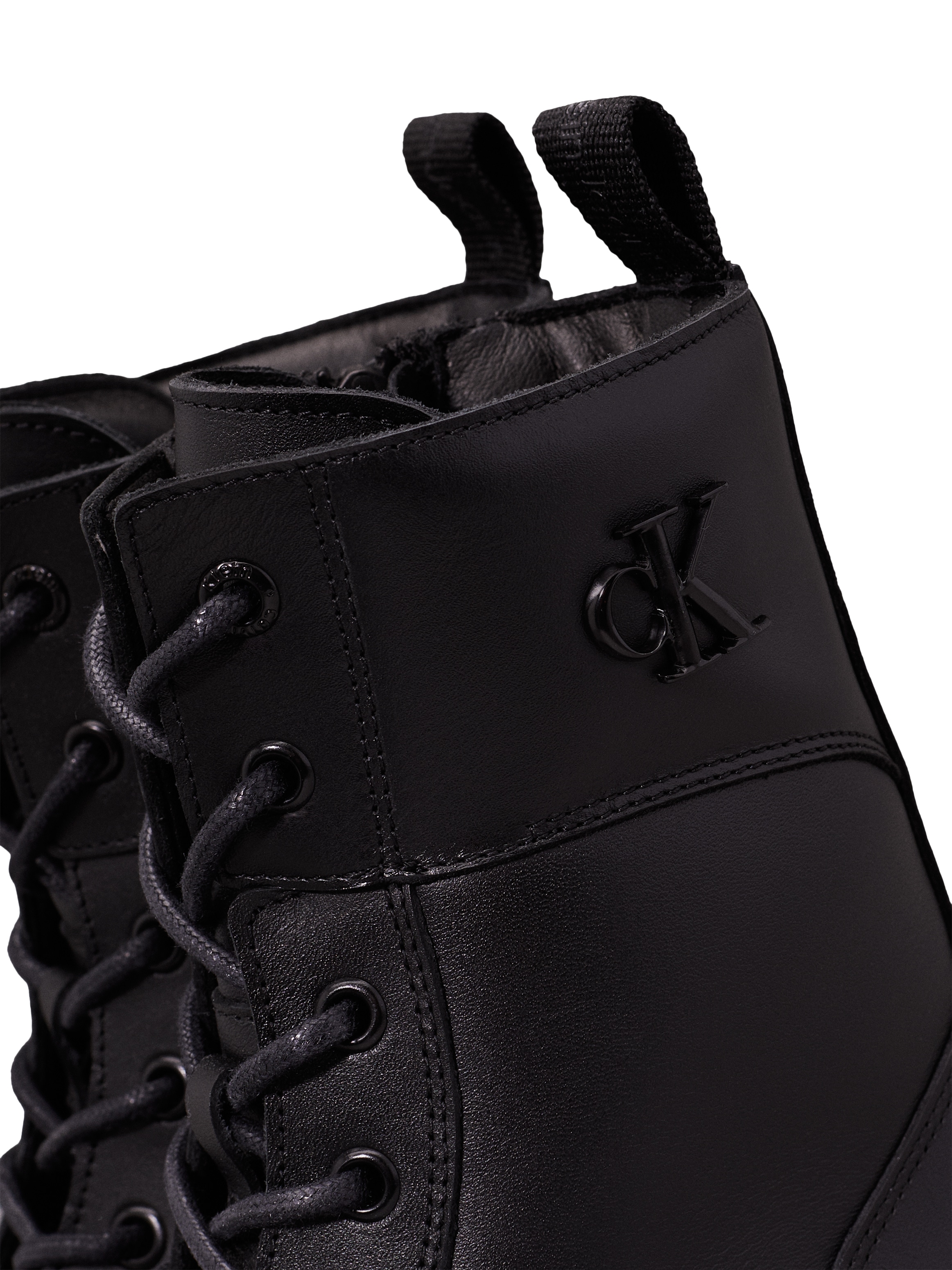 Calvin Klein Jeans Schnürboots »COMBAT BOOT MID ZIP LTH IN CALF«, Blockabsatz, Schnürstiefelette mit seitlichem CK-Schmuckelement