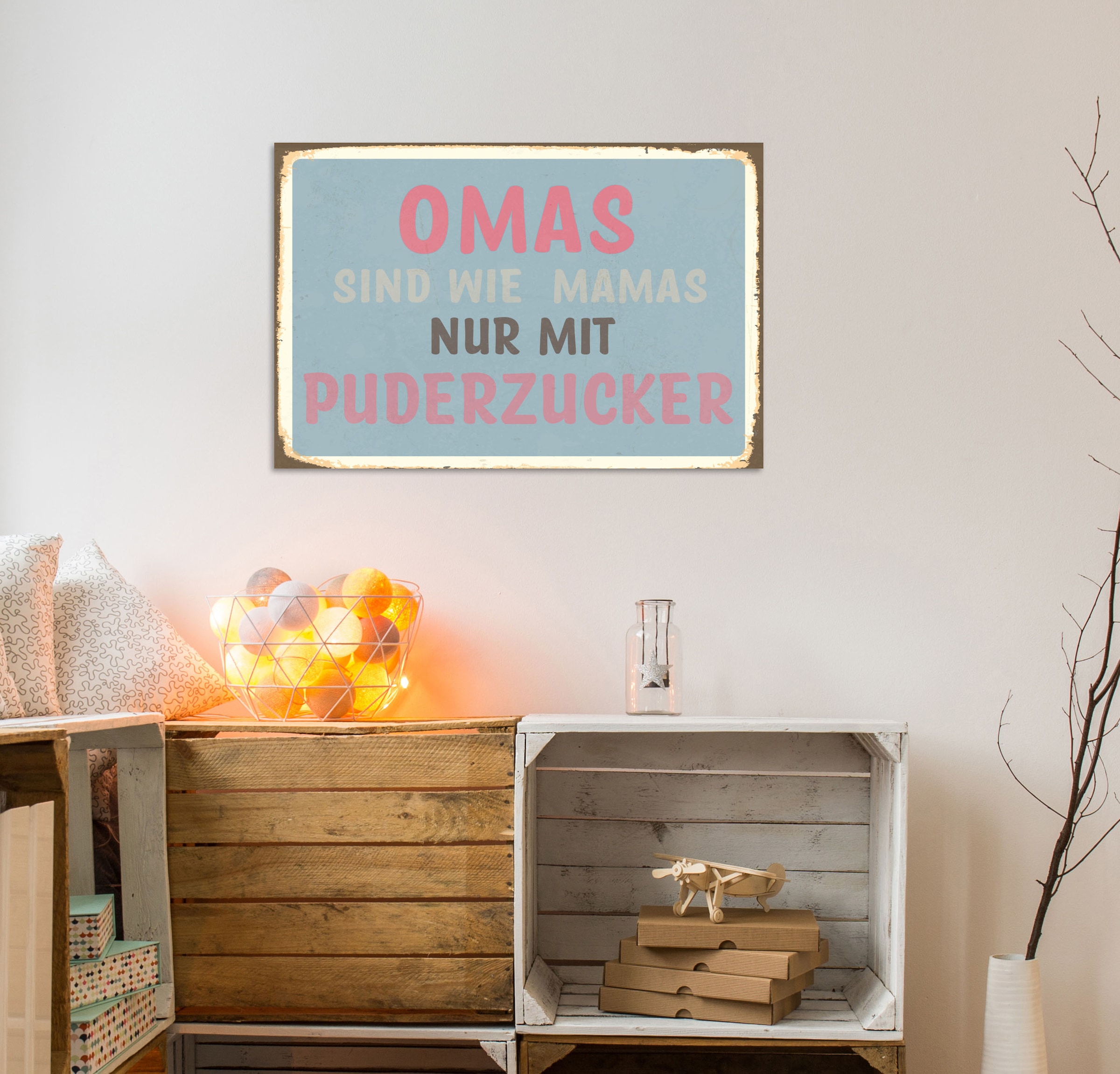 queence Metallbild »Puderzucker V«, Sprüche-Schriftzug-Sprüche-Sprüche & Texte, (1 St.), Stahlschild, Blechschild, Sprüche, Texte, witzig, Oma, Mama