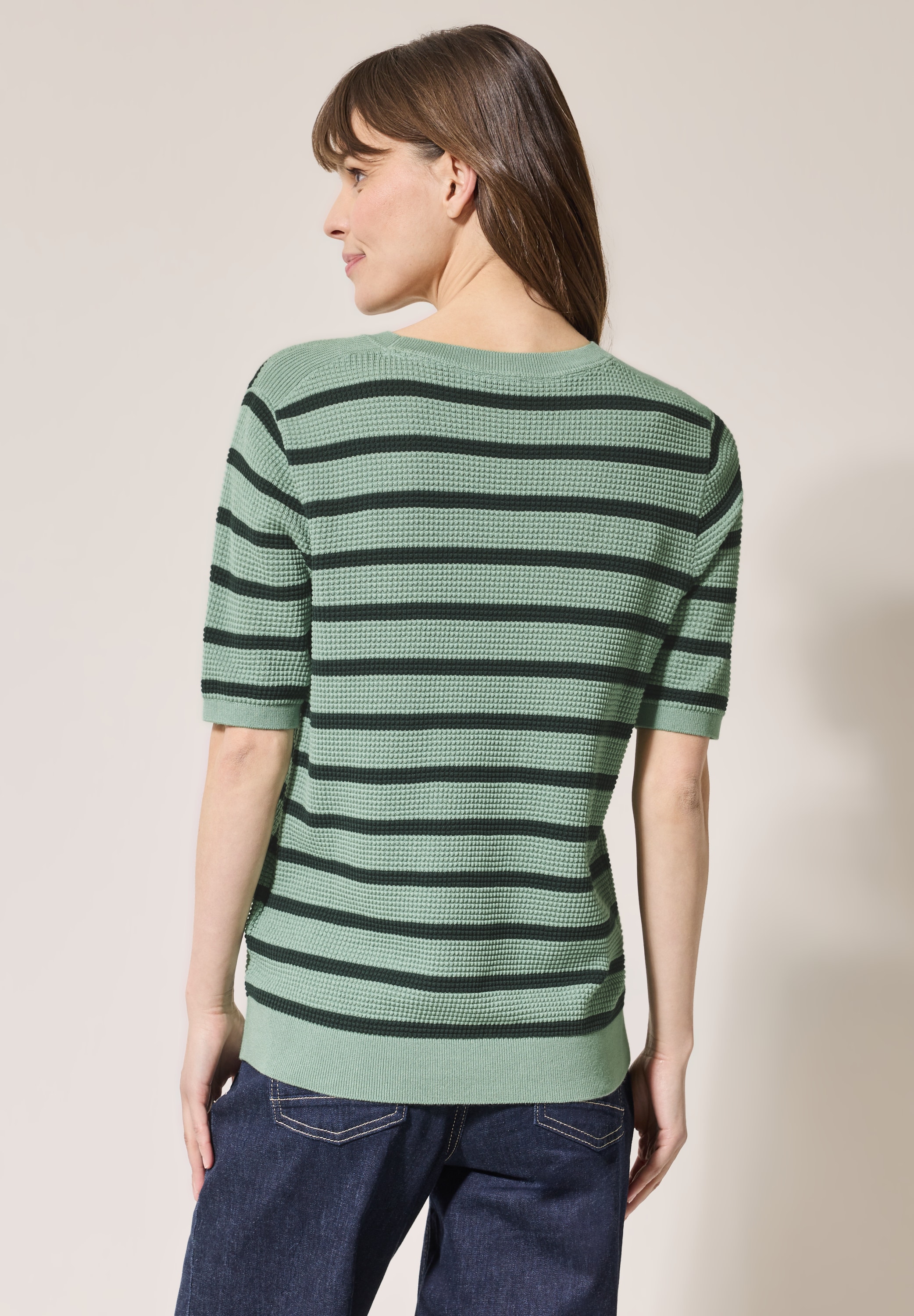 Cecil Kurzarmpullover, mit Streifen und in Struktur-Optik