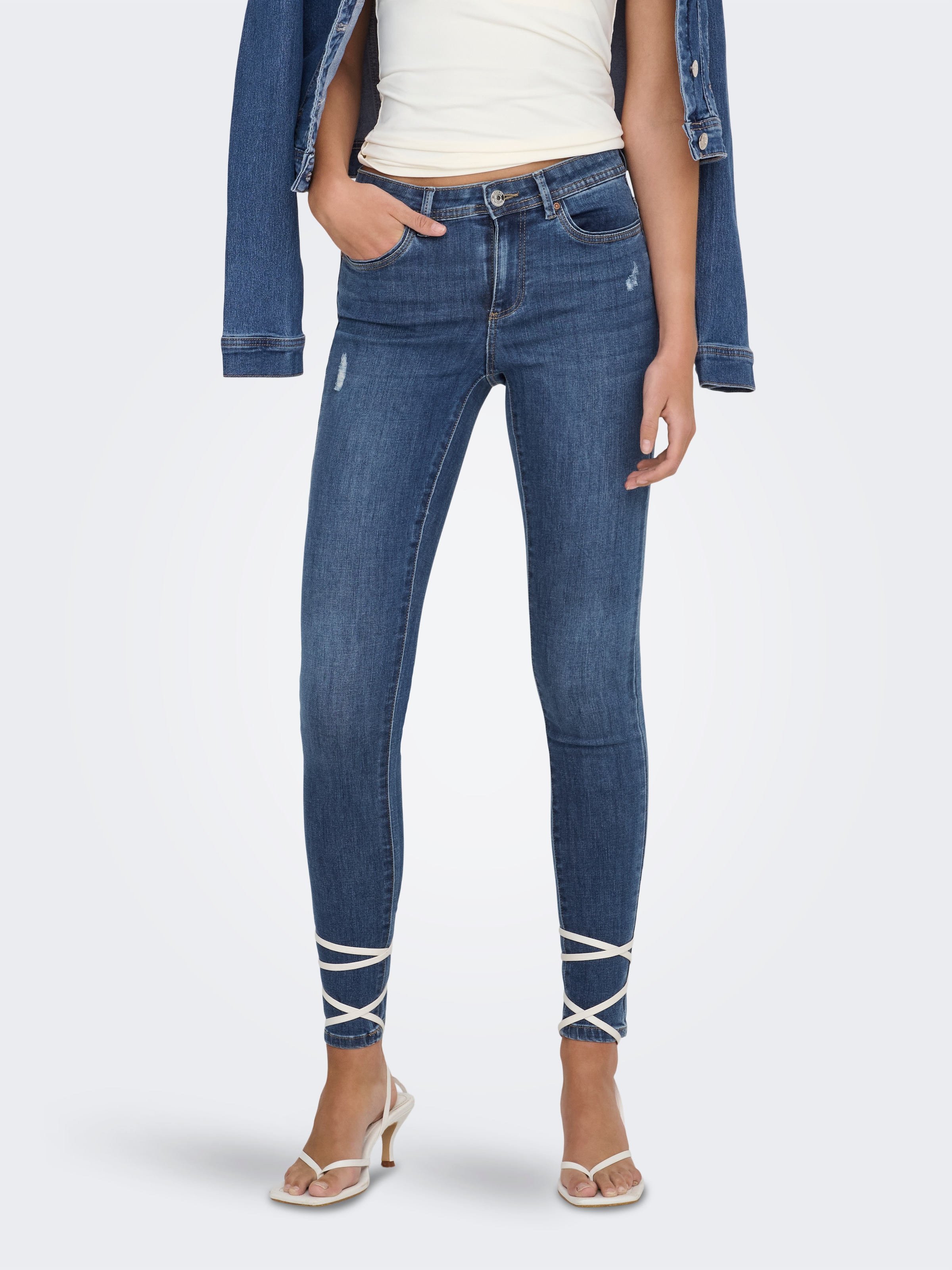 ONLY Skinny-fit-Jeans »ONLWAUW – Skinny-Jeans mit Destroyed-Effekt und Stretch«, skinny fit, modisch, Denim, Baumwollmischung
