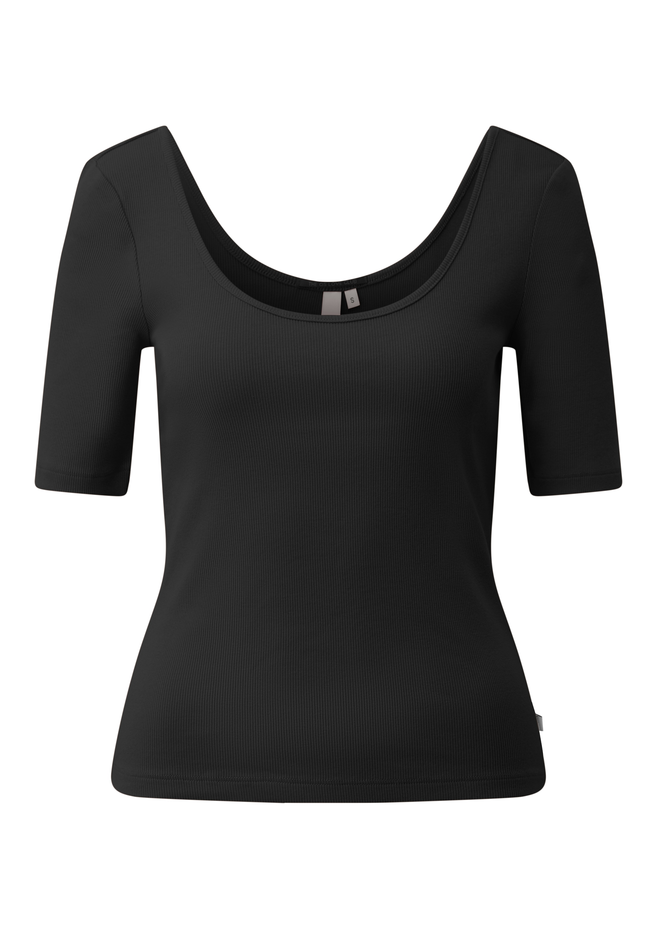 QS Rundhalsshirt Sommershirt mit weitem Rundhals vorn und hinten