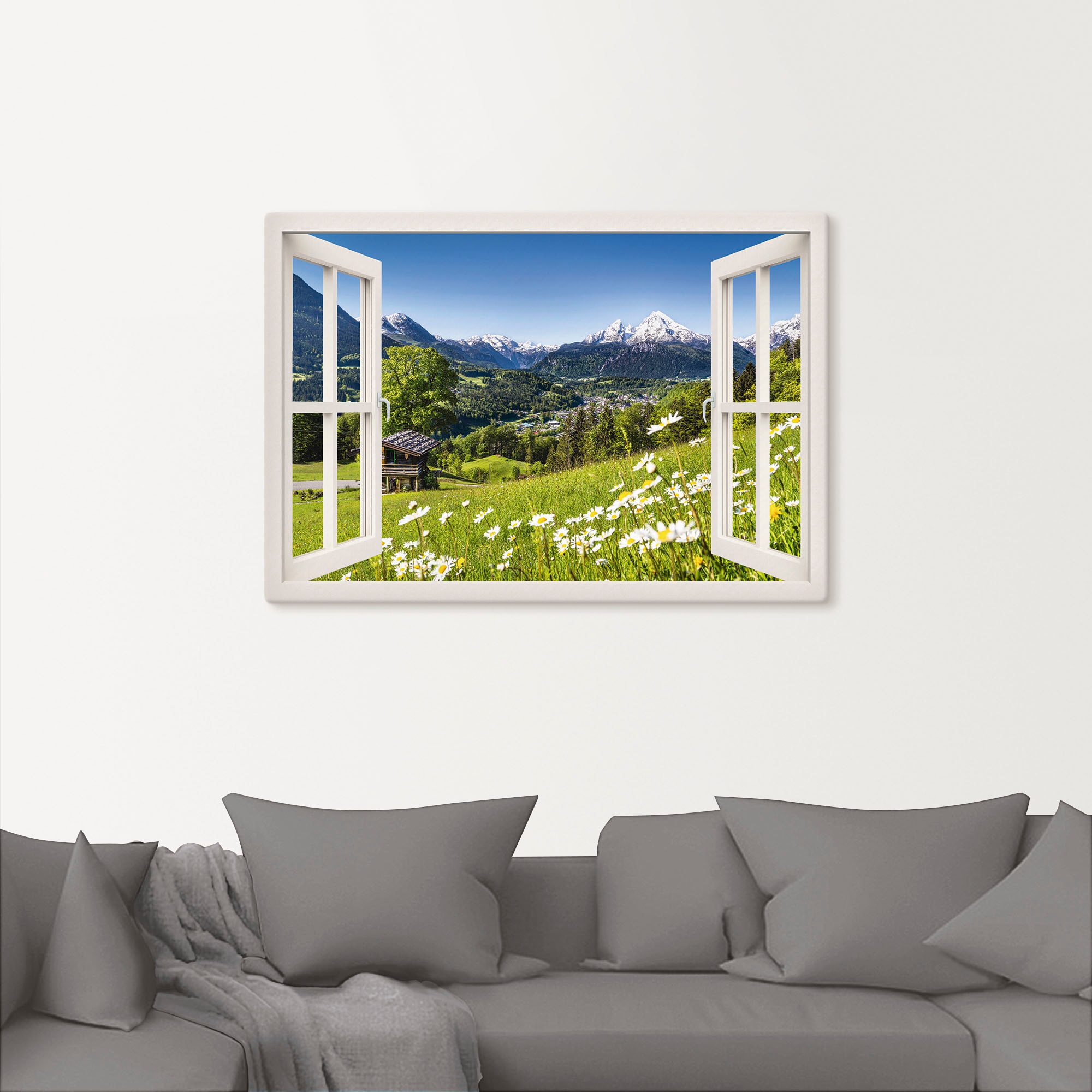 Artland Wandbild »Fensterblick Bayerischen Alpen«, Berge, (1 St.), als Alubild, Leinwandbild, Wandaufkleber oder Poster in versch. Größen