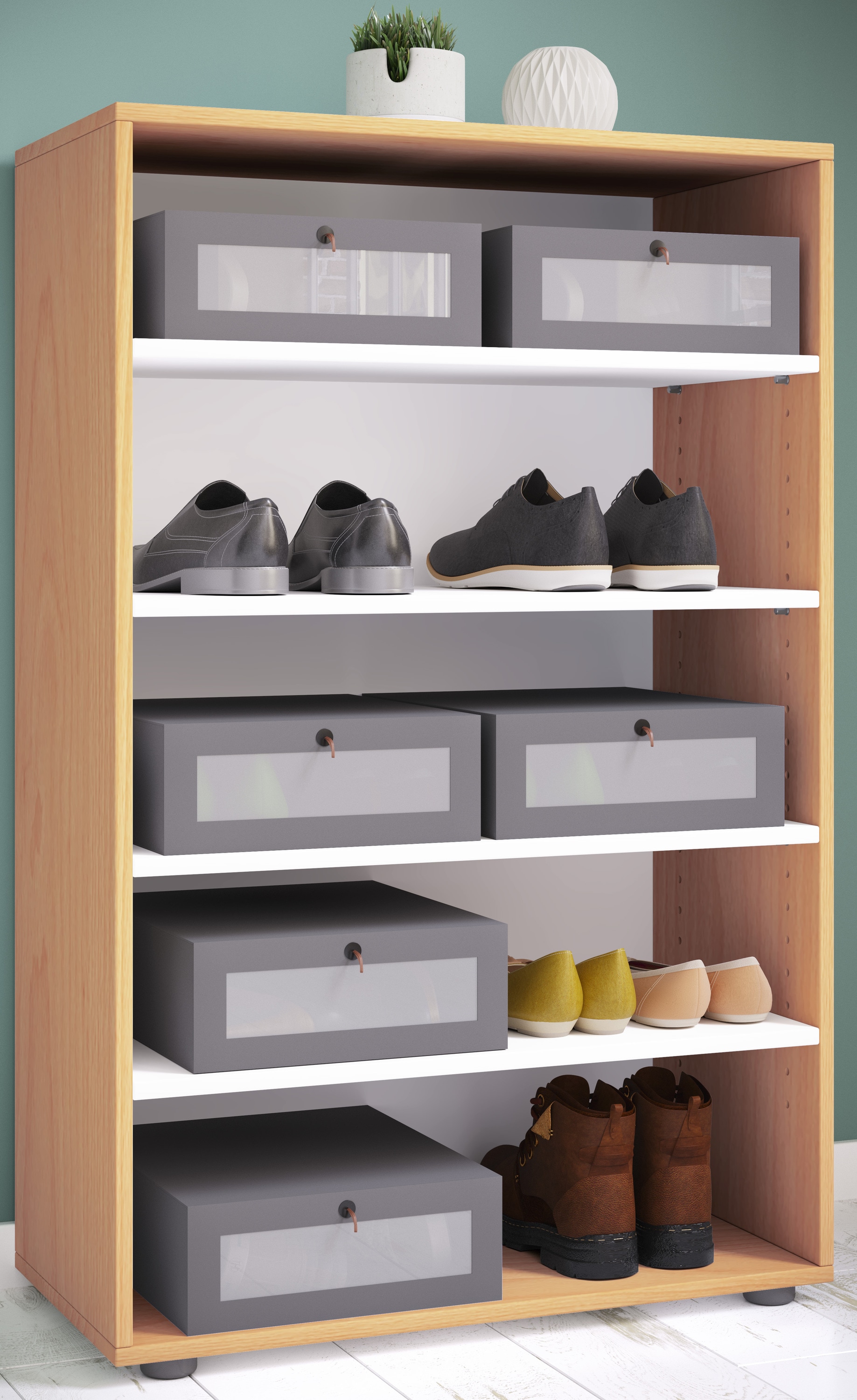 VCM Schuhschrank »VCM Holz-Schuhschrank | Maße: H. 110 x B. 70 x T. 37 cm | Allzweckschrank | 5 Fächer | ohne Türen¿ Lona«, (1 St.)