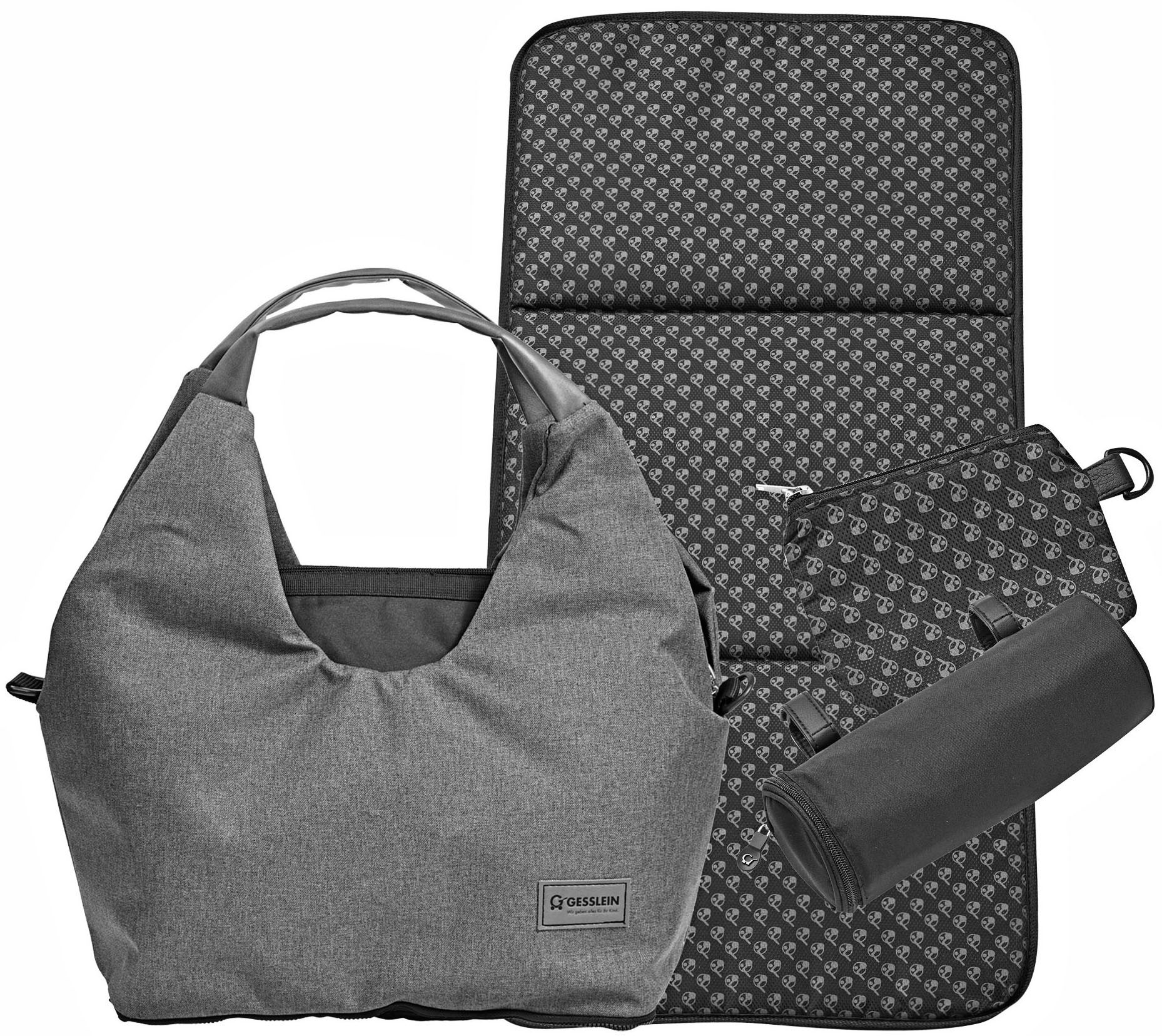 Gesslein Wickeltasche »N°5, schwarz-kupfer«, mit Wickelauflage und Flaschenhalter, Made in Germany