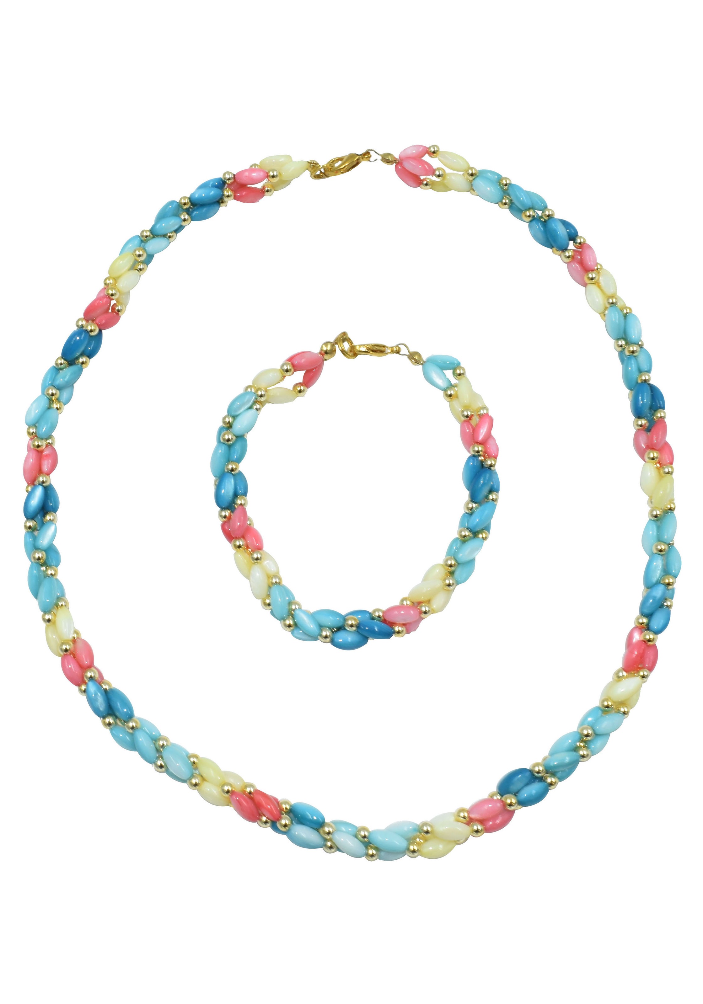 Firetti Schmuckset »Kette und Armband, 4 mm breit, geflochtene Optik, vergoldet«, mit Perlmutt
