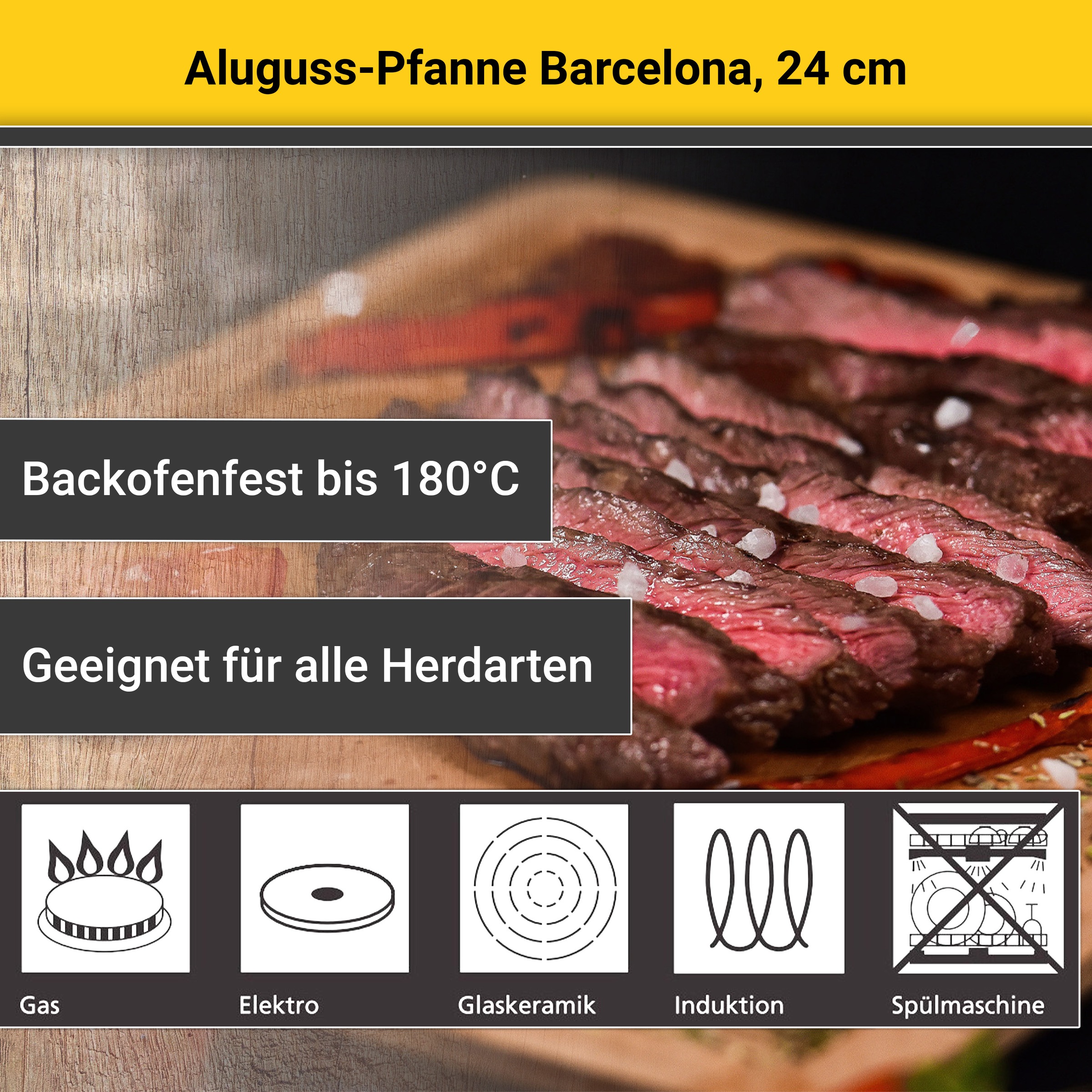 Krüger Bratpfanne »Aluguss Pfanne Bacelona«, Aluminiumguss, (1 tlg.), für Induktions-Kochfelder geeignet