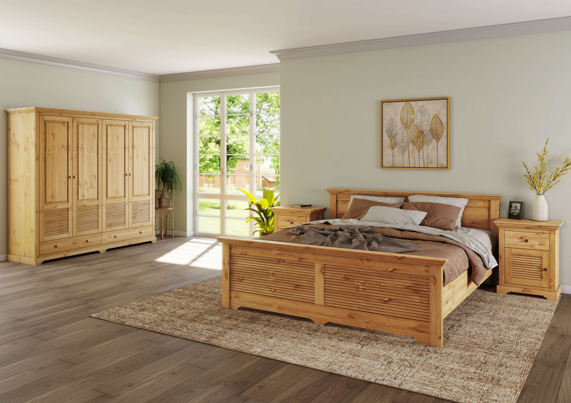 Home affaire Nachtkommode »Rauna, Landhausstil, edles Design mit Lamellen und Kassetten, 2 Farben«, (B/H/T 56/69/39cm), FSC® zertifiziertes Kieferholz, massive Qualität mit viel Stauraum