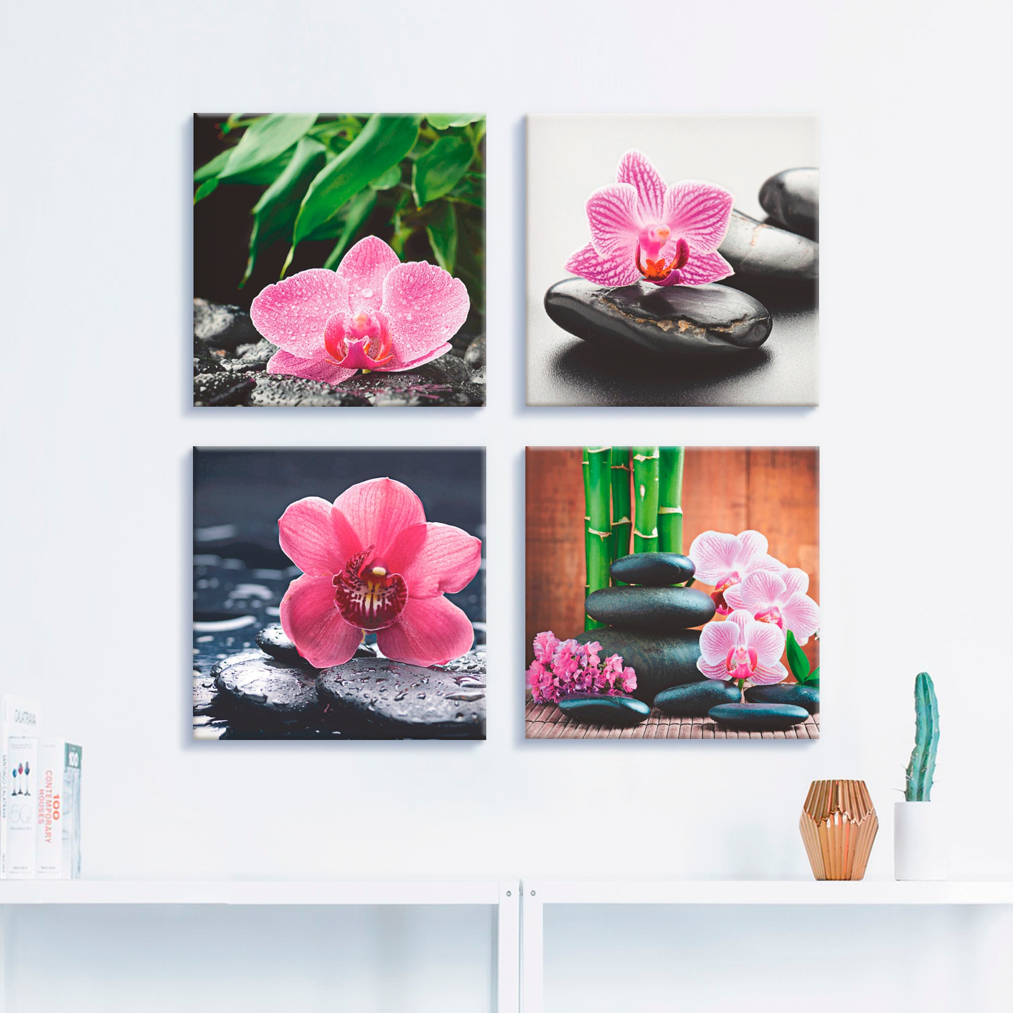 Artland Leinwandbild »Orchidee Zenstein Tropfen Spa Konzept«, Zen, (4 St.), 4er Set, verschiedene Größen