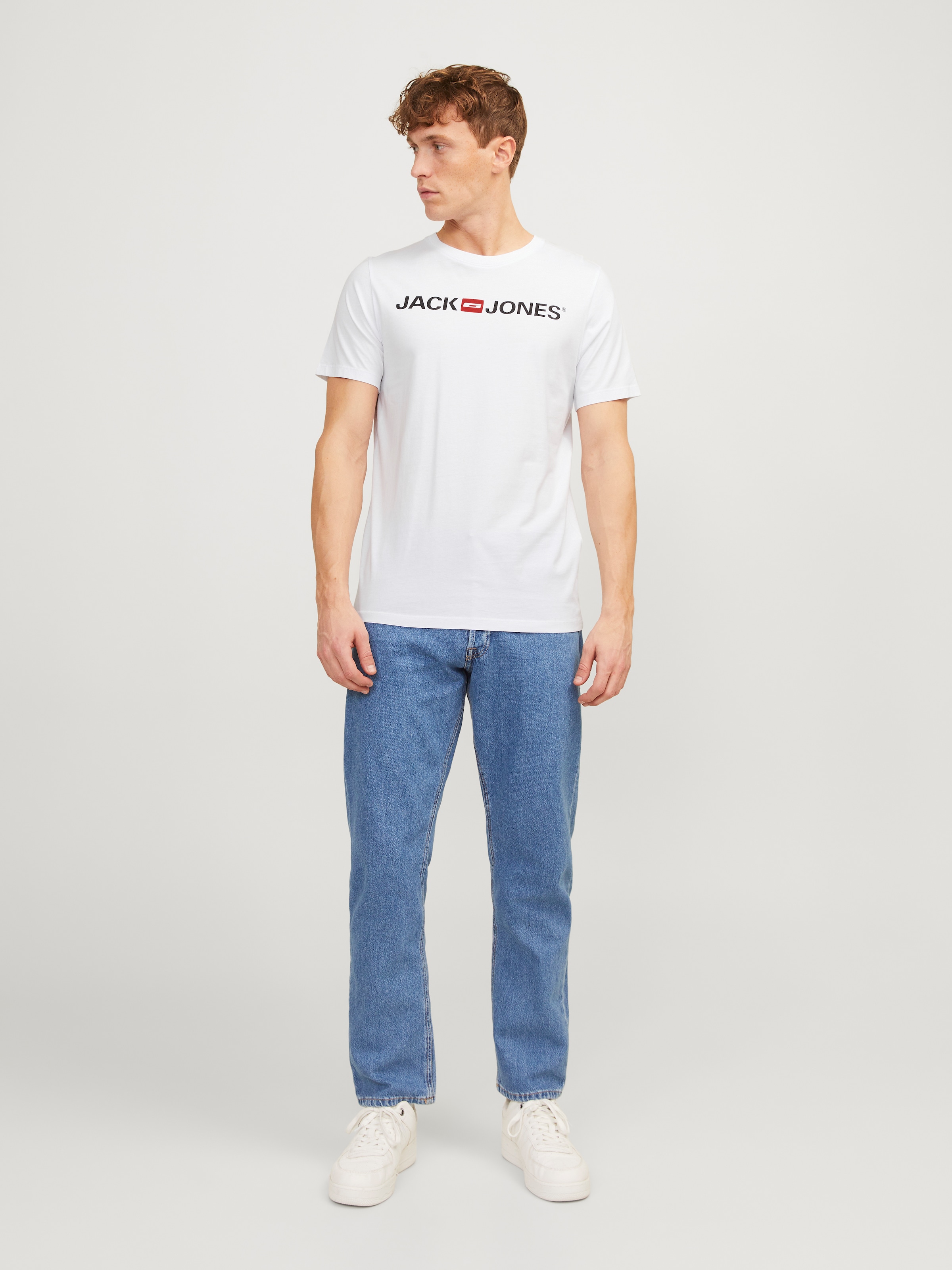 Jack & Jones Rundhalsshirt »JJECORP im 3er Pack mit Print und Rundhalsausschnitt«, 3 Stk. unifarben, modisch, regular fit, Baumwolle, Rundhals