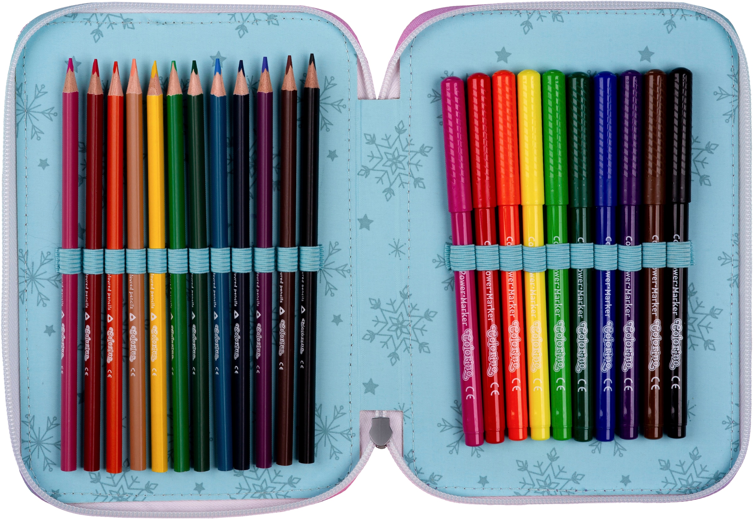 CoolPack Federmäppchen »Etui XL, Disney, Frozen, mit 2 Reißverschlüssen«, befüllt