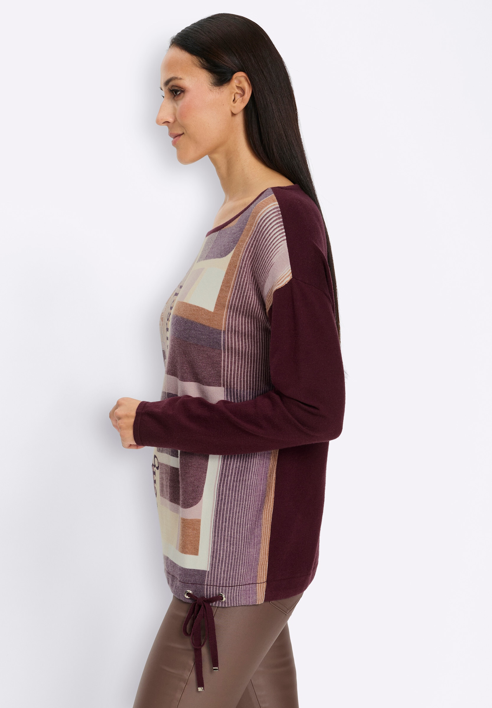 heine Strickpullover »Druck-Pullover Langarm-Pullover mit Tunnelzug und Bindeband«