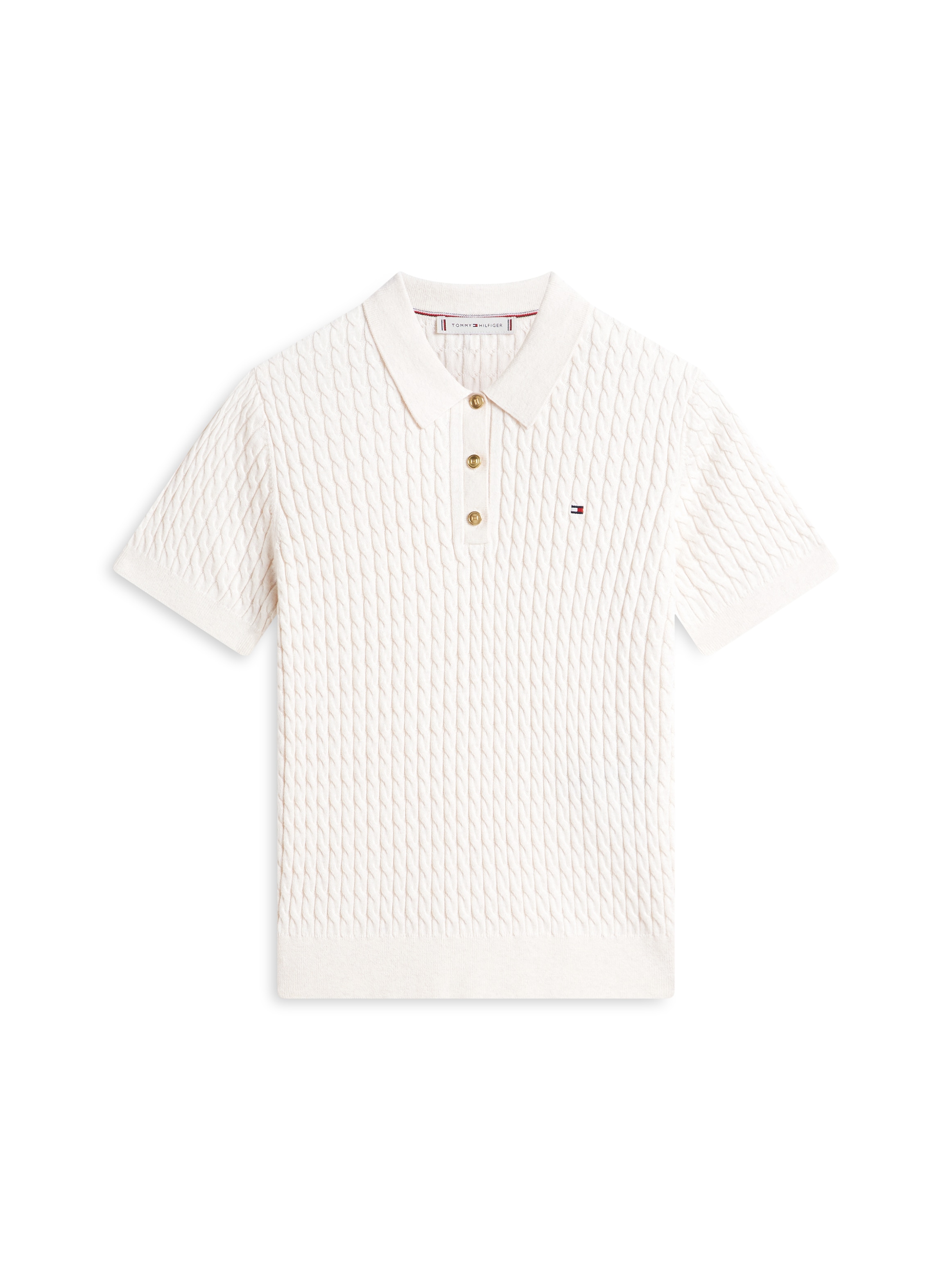 Tommy Hilfiger Poloshirt »CO CABLE POLO-NK SS SWEATER« mit Zopfmuster, Regular Fit
