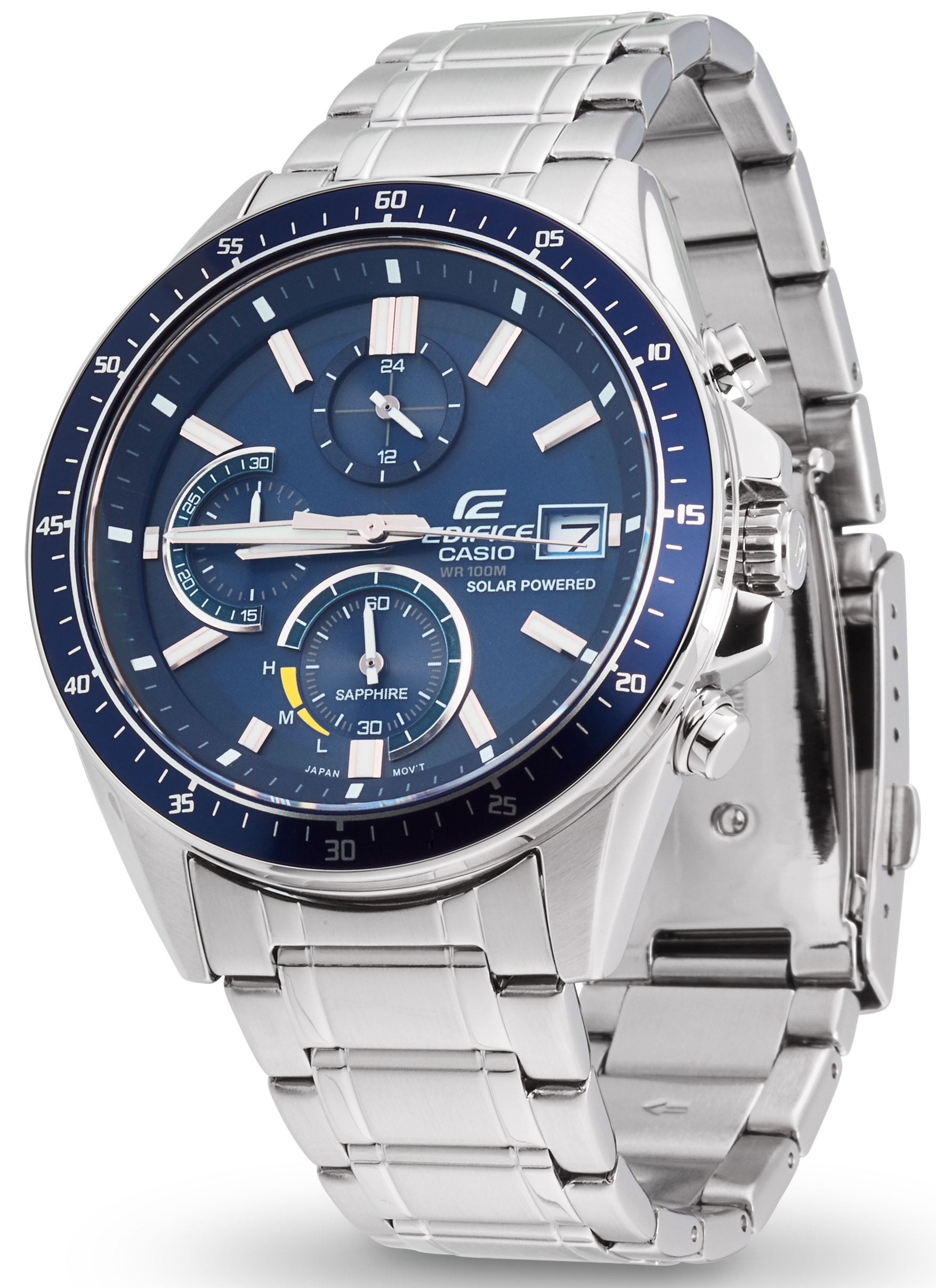 CASIO EDIFICE Chronograph, Solaruhr, Armbanduhr, Herrenuhr, Edelstahlarmband, Saphirglas