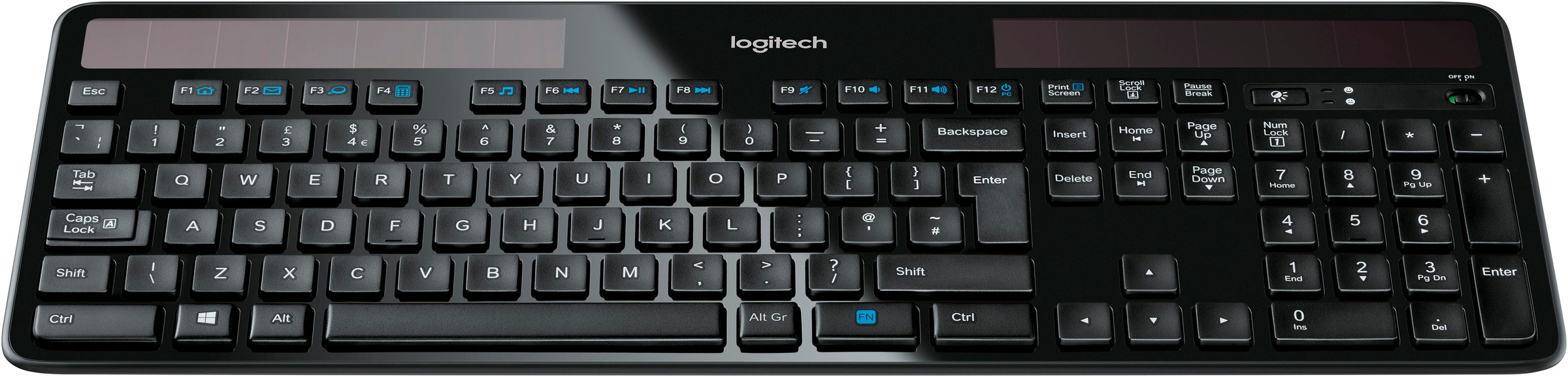 Logitech Tastatur »Wireless Keyboard K750 SOLAR«, (Multimedia-Tasten-Ziffernblock-ausklappbare Füße-verstellbare Füße)
